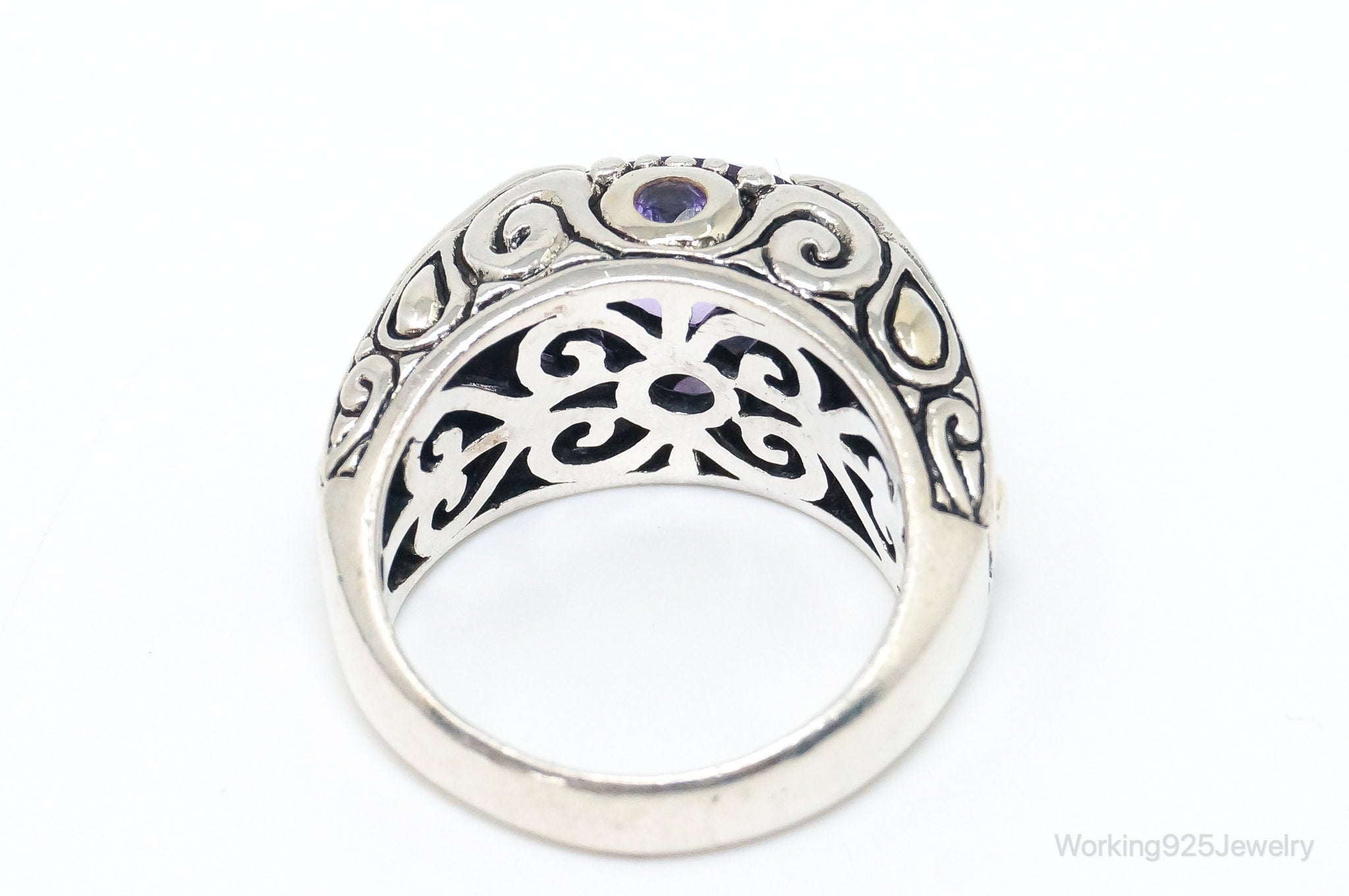 Vintage Designer Art Deco Large Amethyst Sterling Silver Ring - SZ 6.75