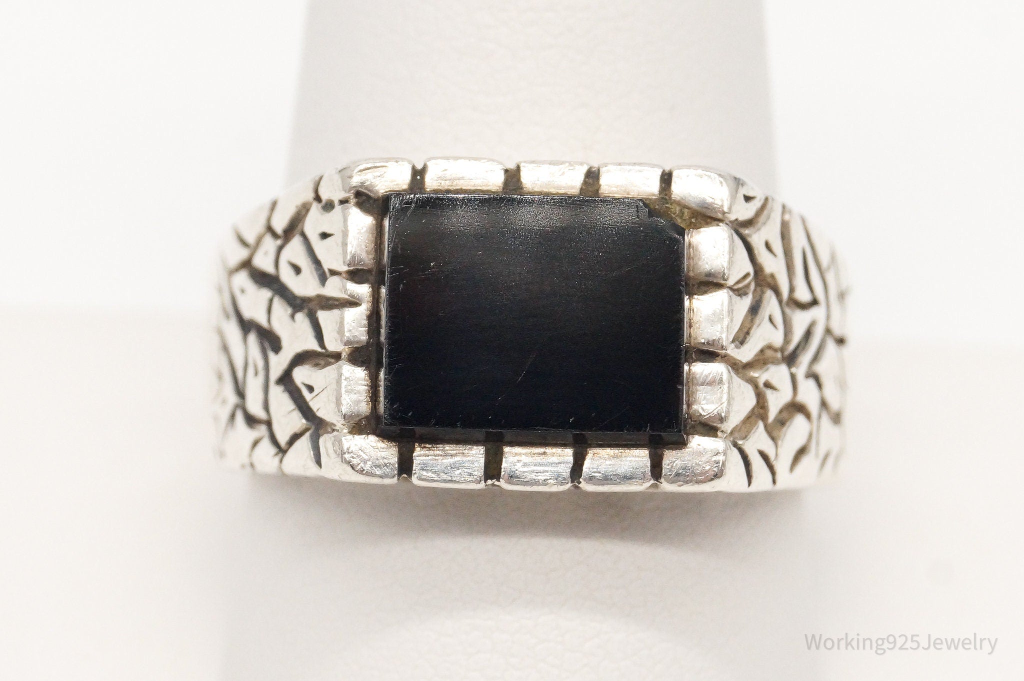 Vintage Black Onyx Sterling Silver Ring - Size 11