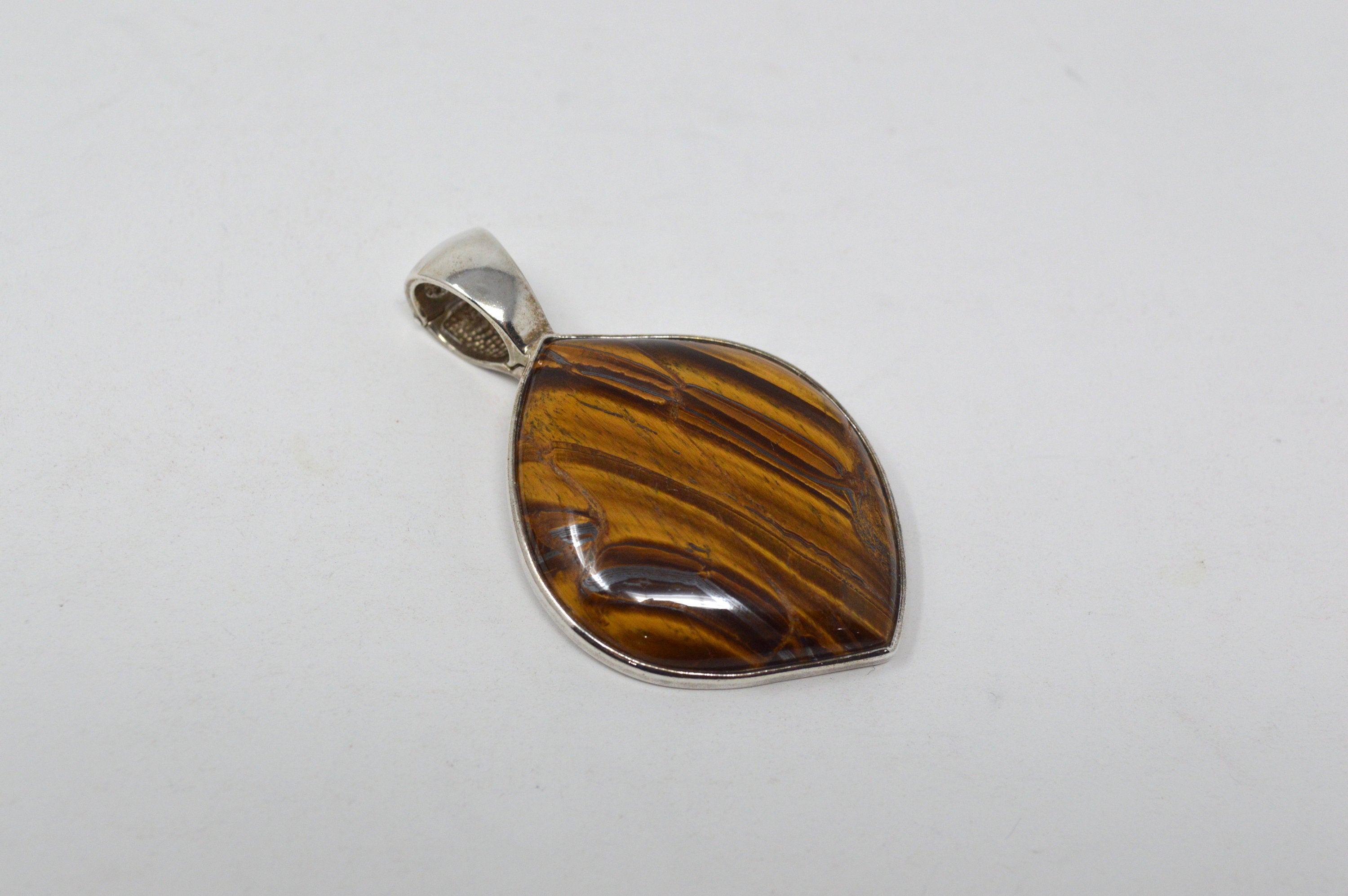 Vintage Designer Whitney Kelly WK Tigers Eye Sterling Silver Necklace Pendant