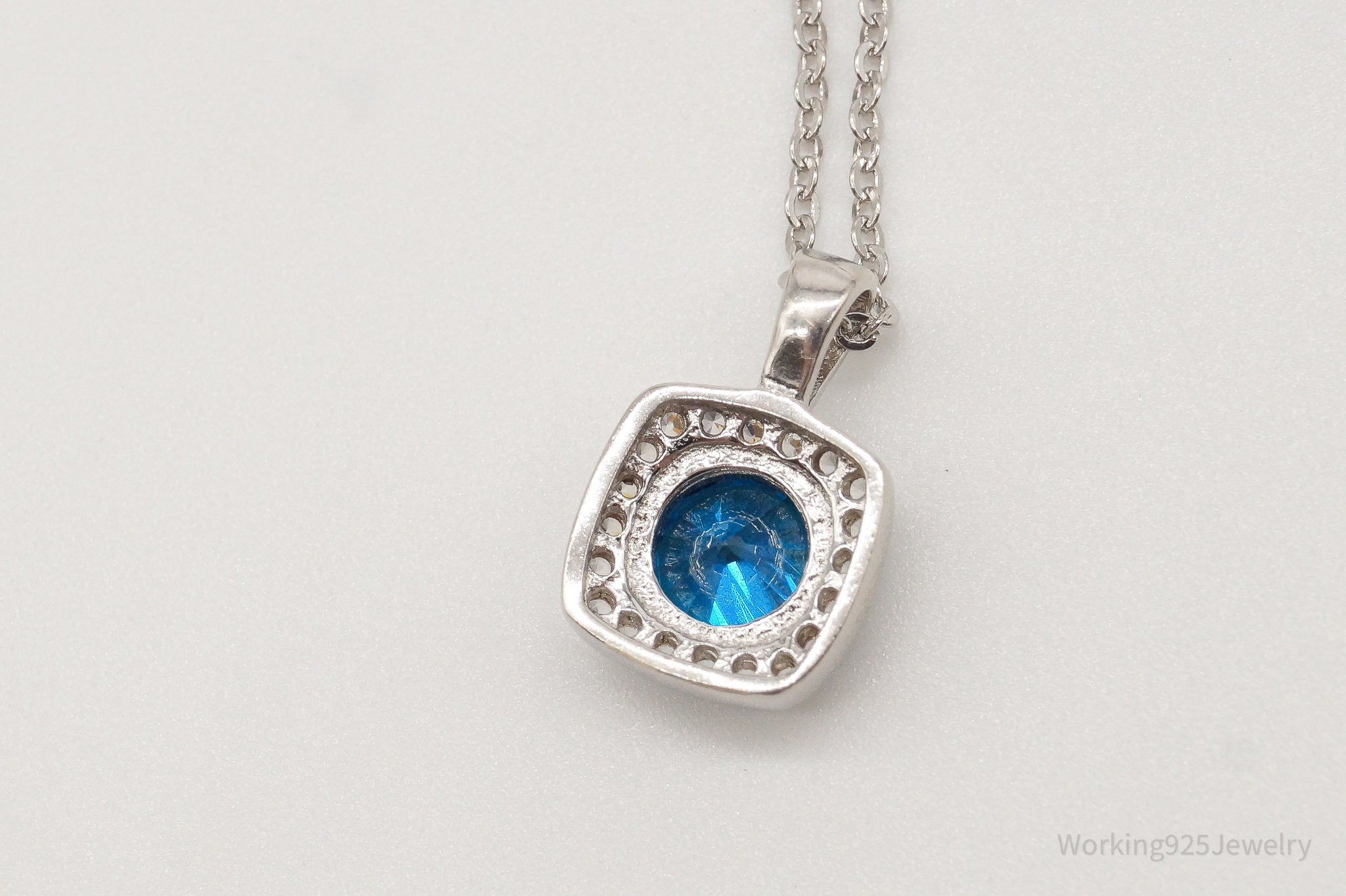 Designer Ryze Blue & White Cubic Zirconia Sterling Silver Necklace