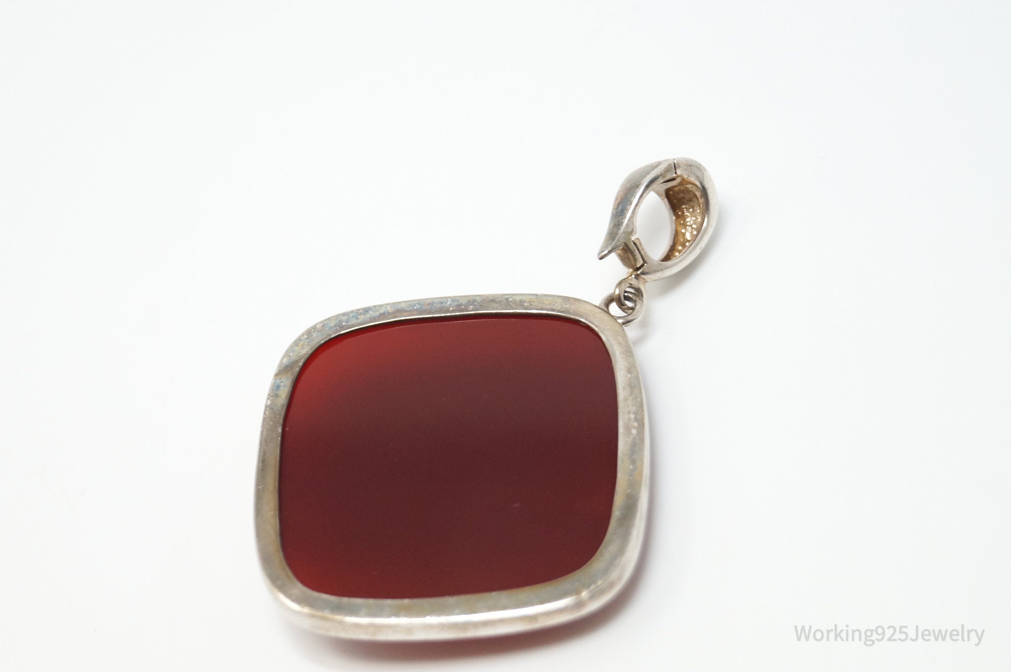 Vintage Designer Whitney Kelly Large Carnelian Sterling Silver Necklace Pendant