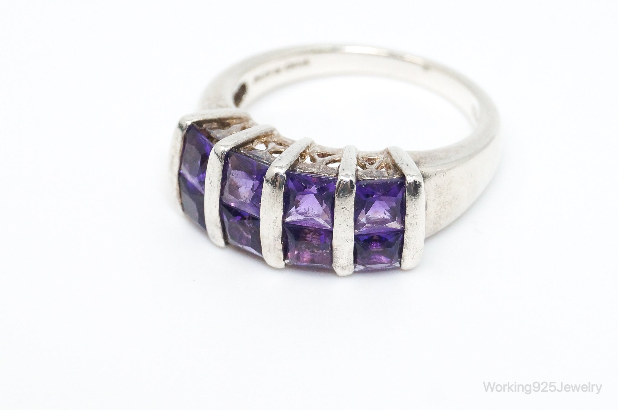 Vintage Art Deco Amethyst Sterling Silver Ring - Size 6