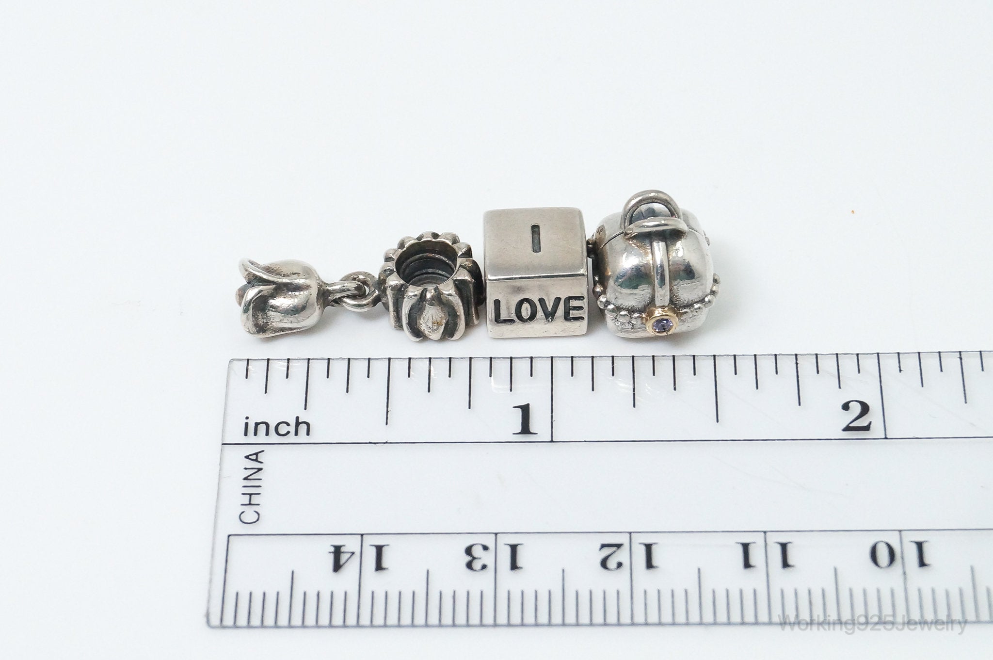 Authentic Designer Pandora ALE Love Charms Sterling Silver & Gold Charm Set