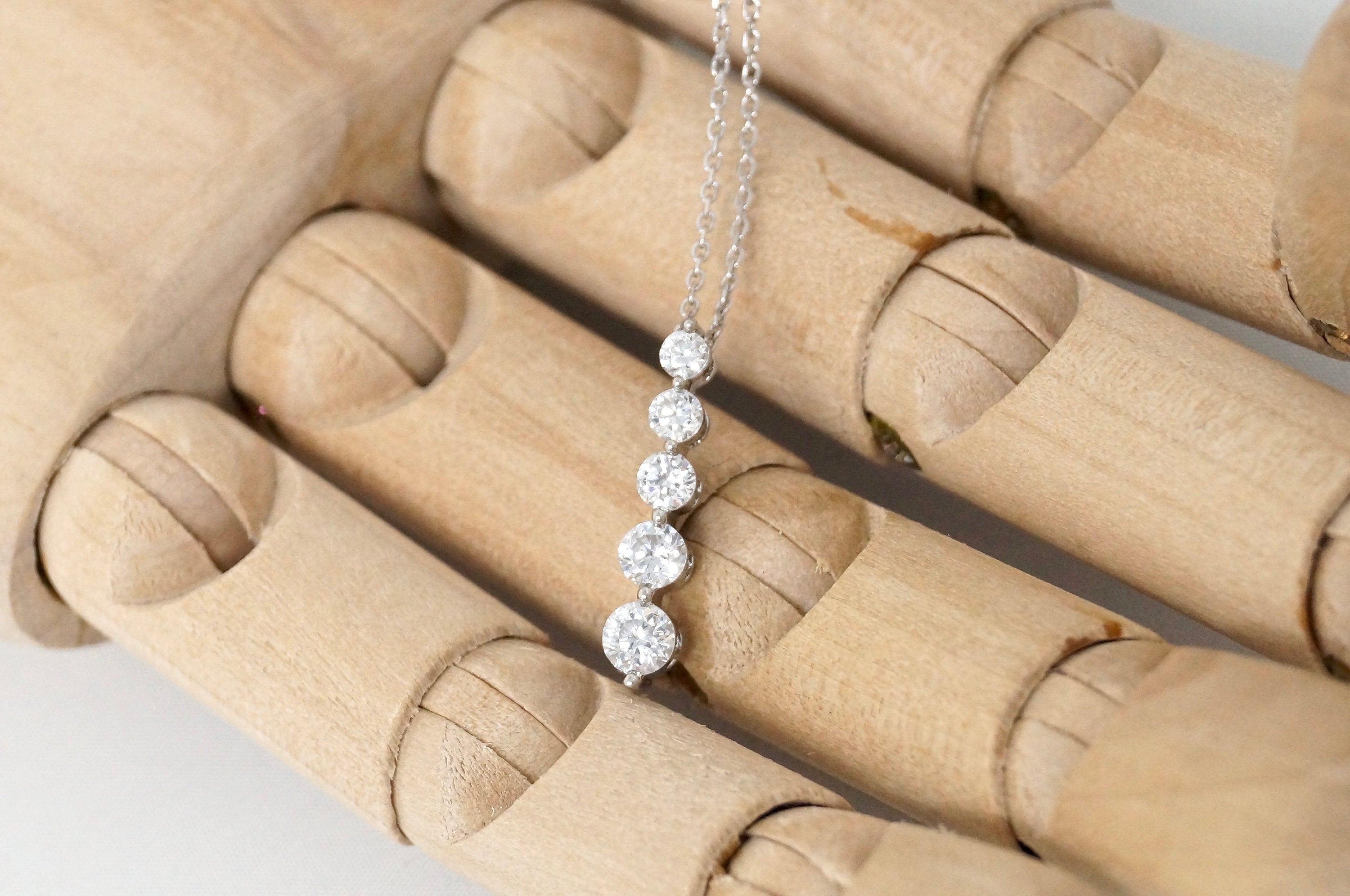 Stunning Vintage 5 Stone Simulated Diamond Sterling Silver Necklace 18" -