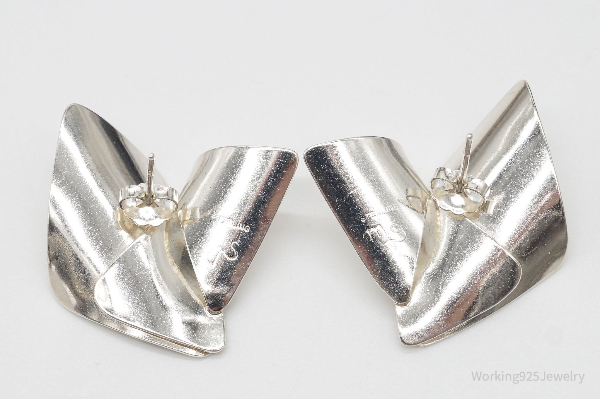 RARE Vintage Designer MS Modernist Sterling Silver Earrings