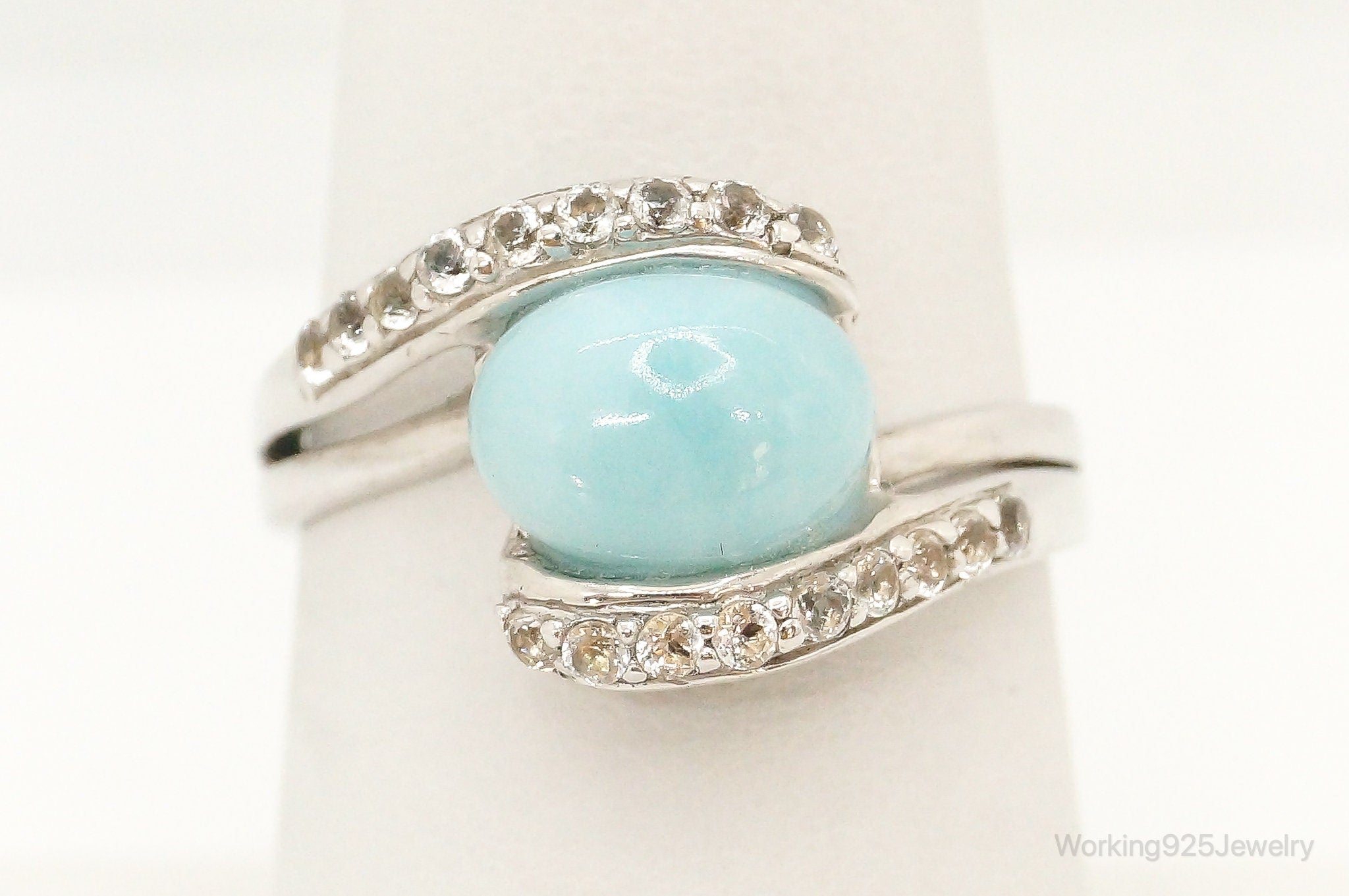 Blue Larimar Cubic Zirconia Sterling Silver Ring - Size 7