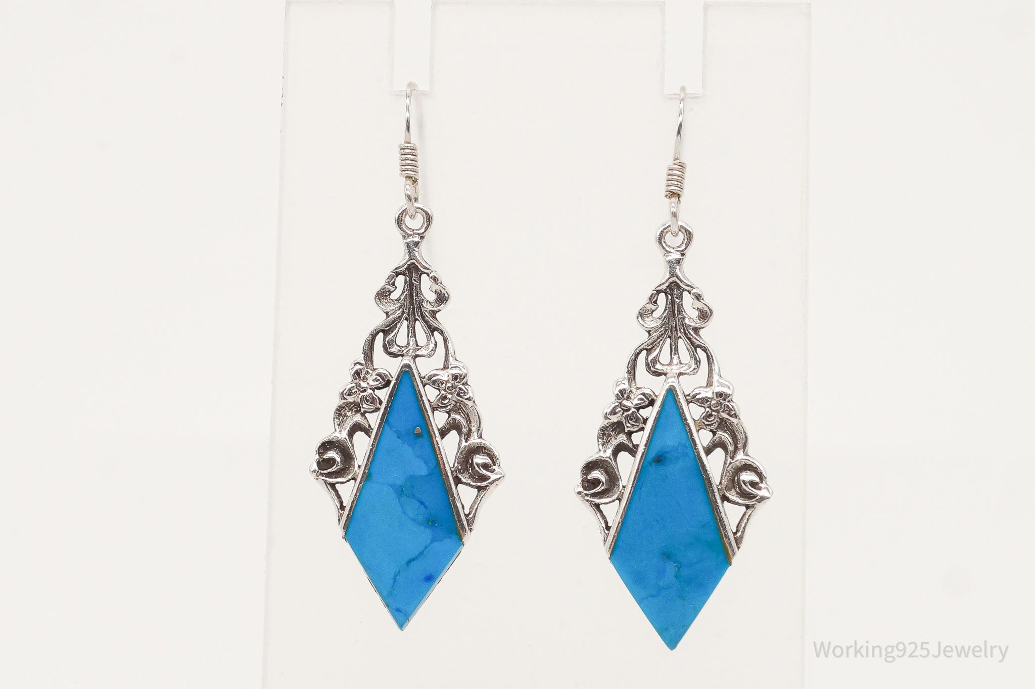 Vintage Blue Turquoise Sterling Silver Earrings