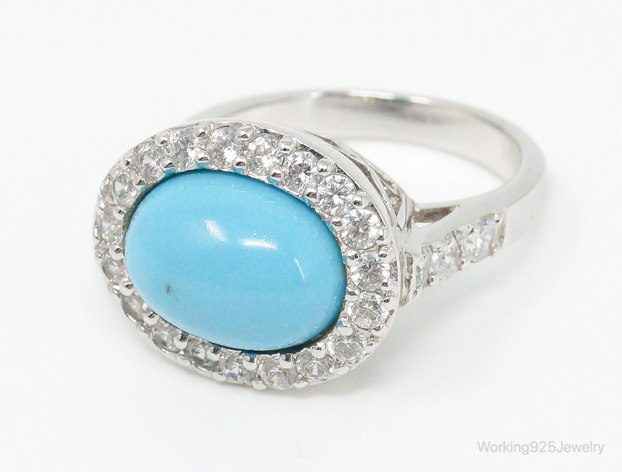 JOSEPH ESPOSITO Turquoise Cubic Zirconia Sterling Silver Ring - Size 6.25