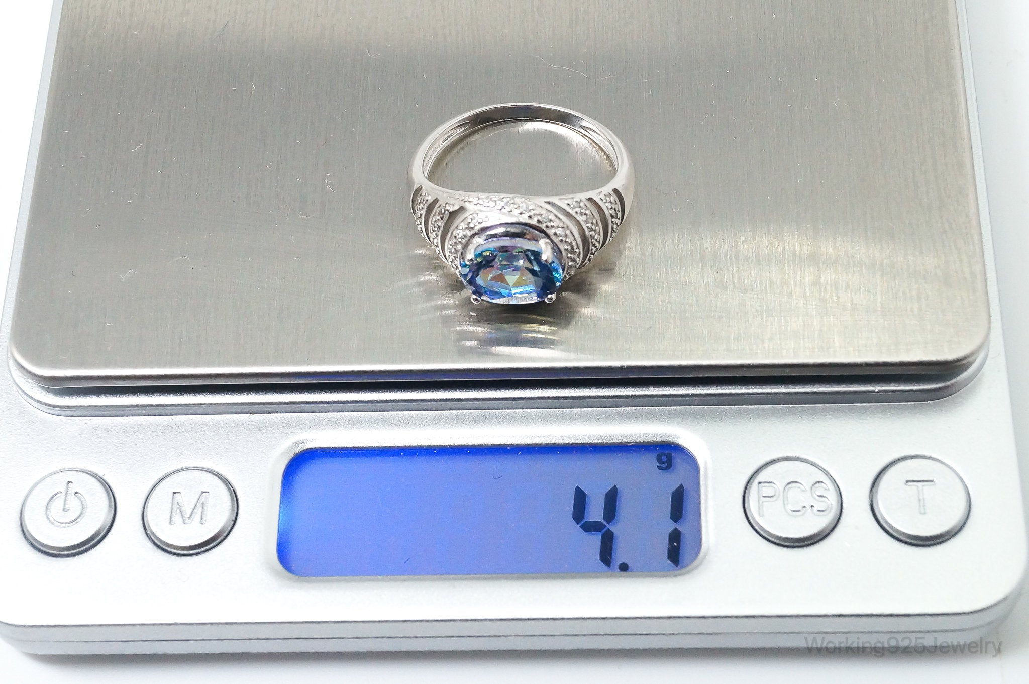 Vintage Designer NVC Blue Mystic Topaz CZ Sterling Silver Ring - Size 10