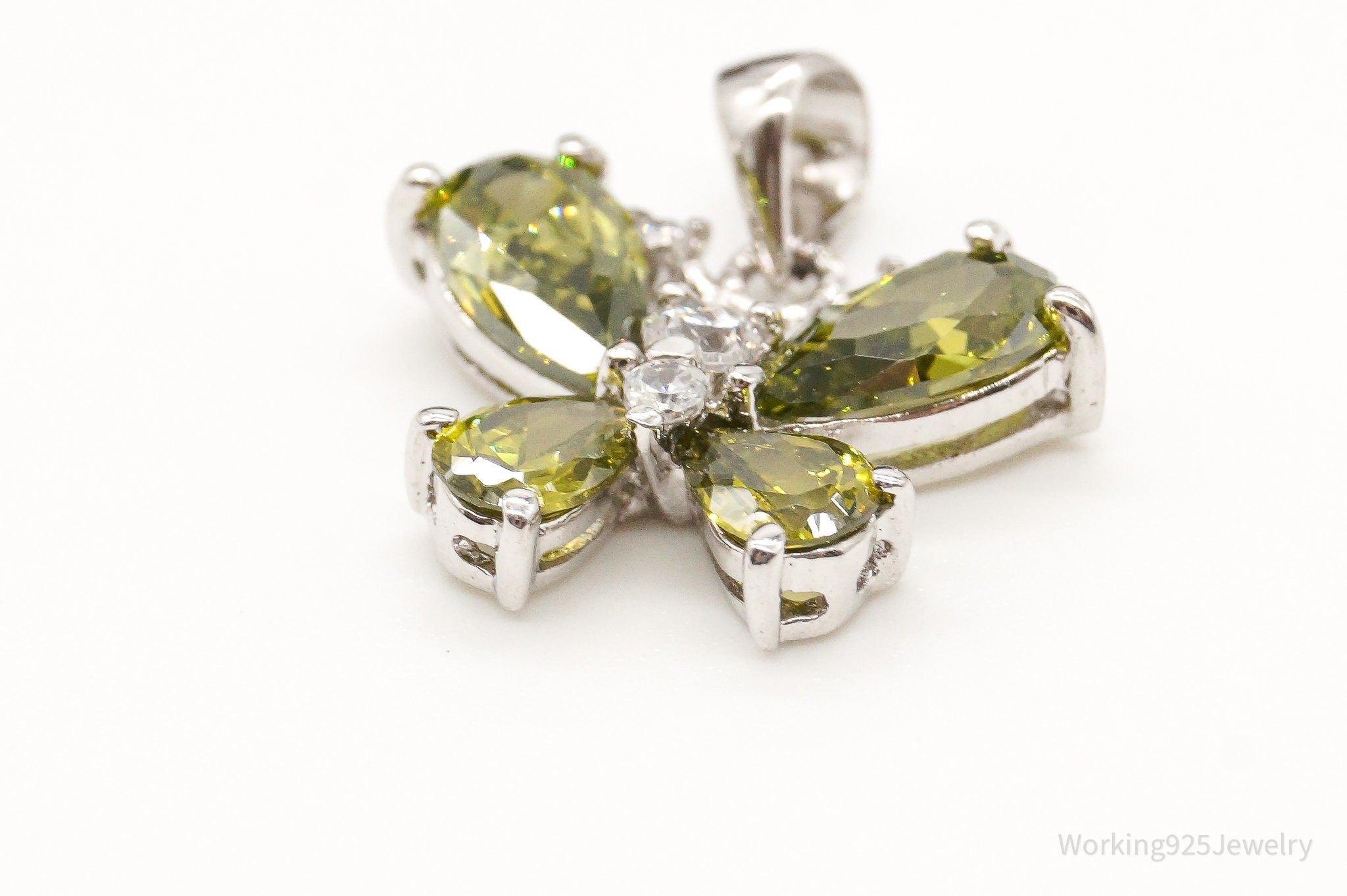 Butterfly Peridot Cubic Zirconia Sterling Silver Pendant