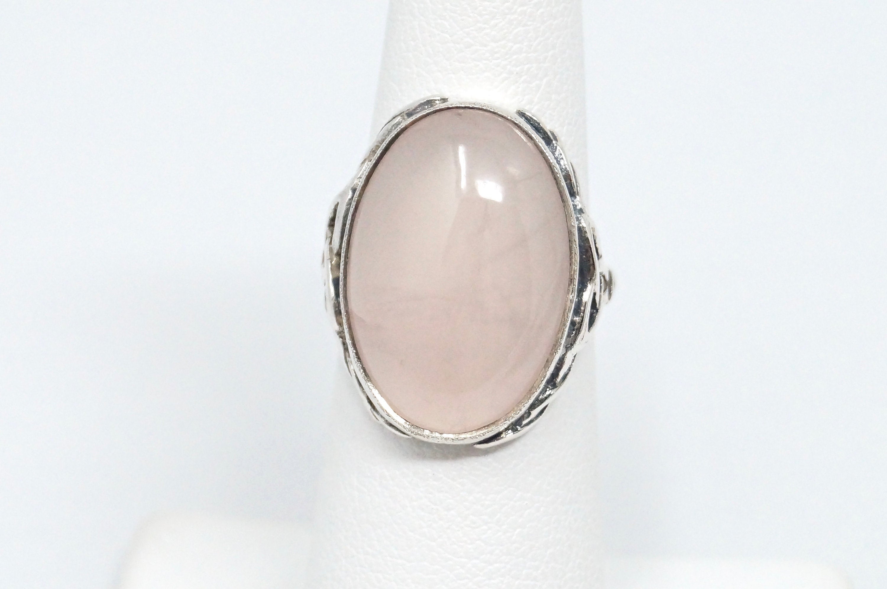 Stunning Antique Large Rose Quartz Sterling Silver Statement Ring - Size 5