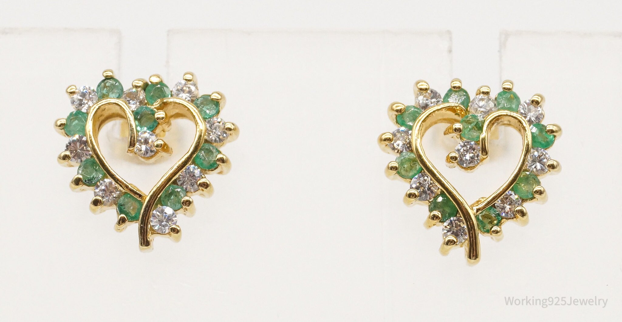 Ross Simons Emerald & CZ Gold Over Sterling Silver Earrings