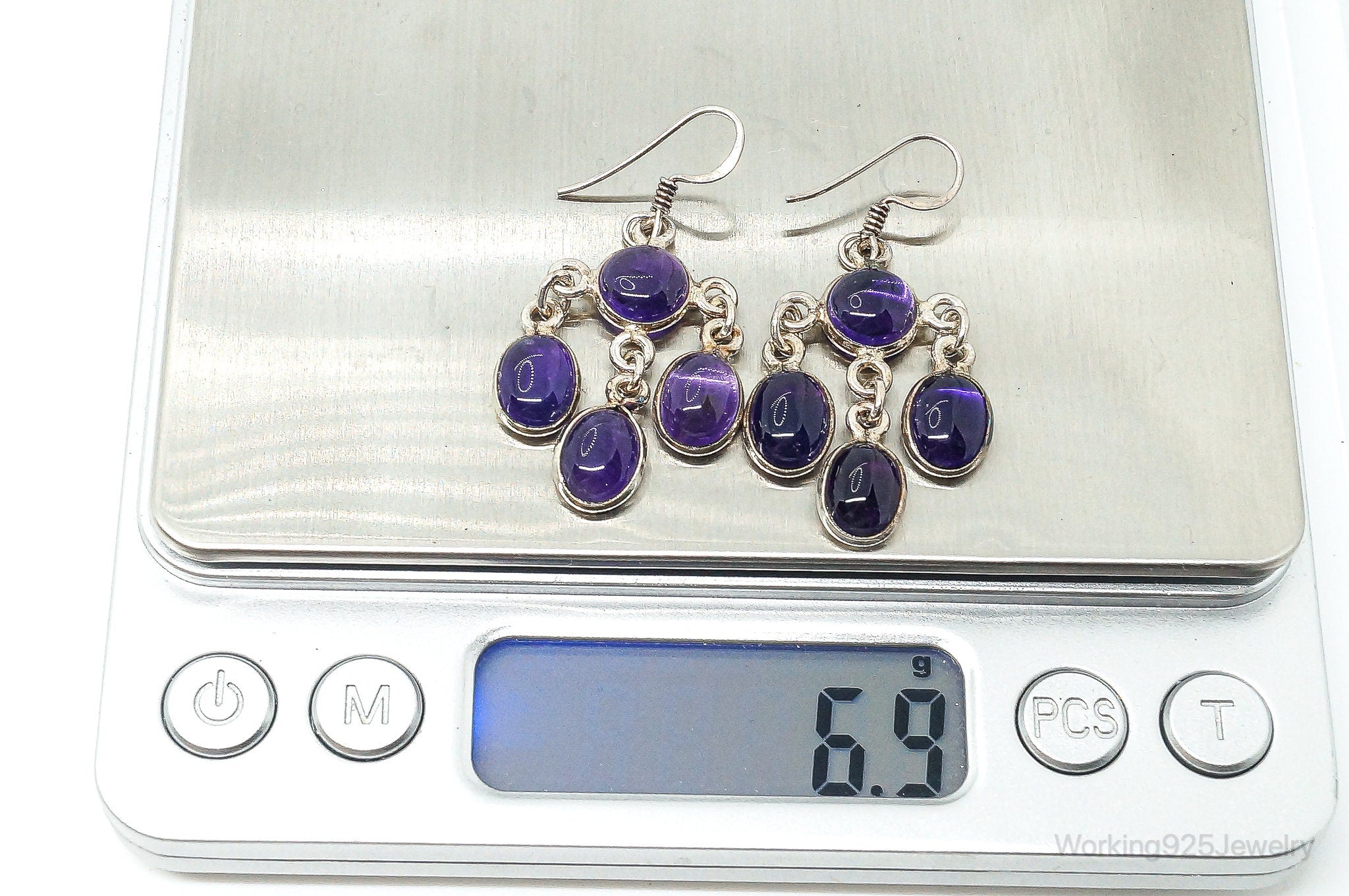 Vintage Amethyst Chandelier Dangle Sterling Silver Earrings