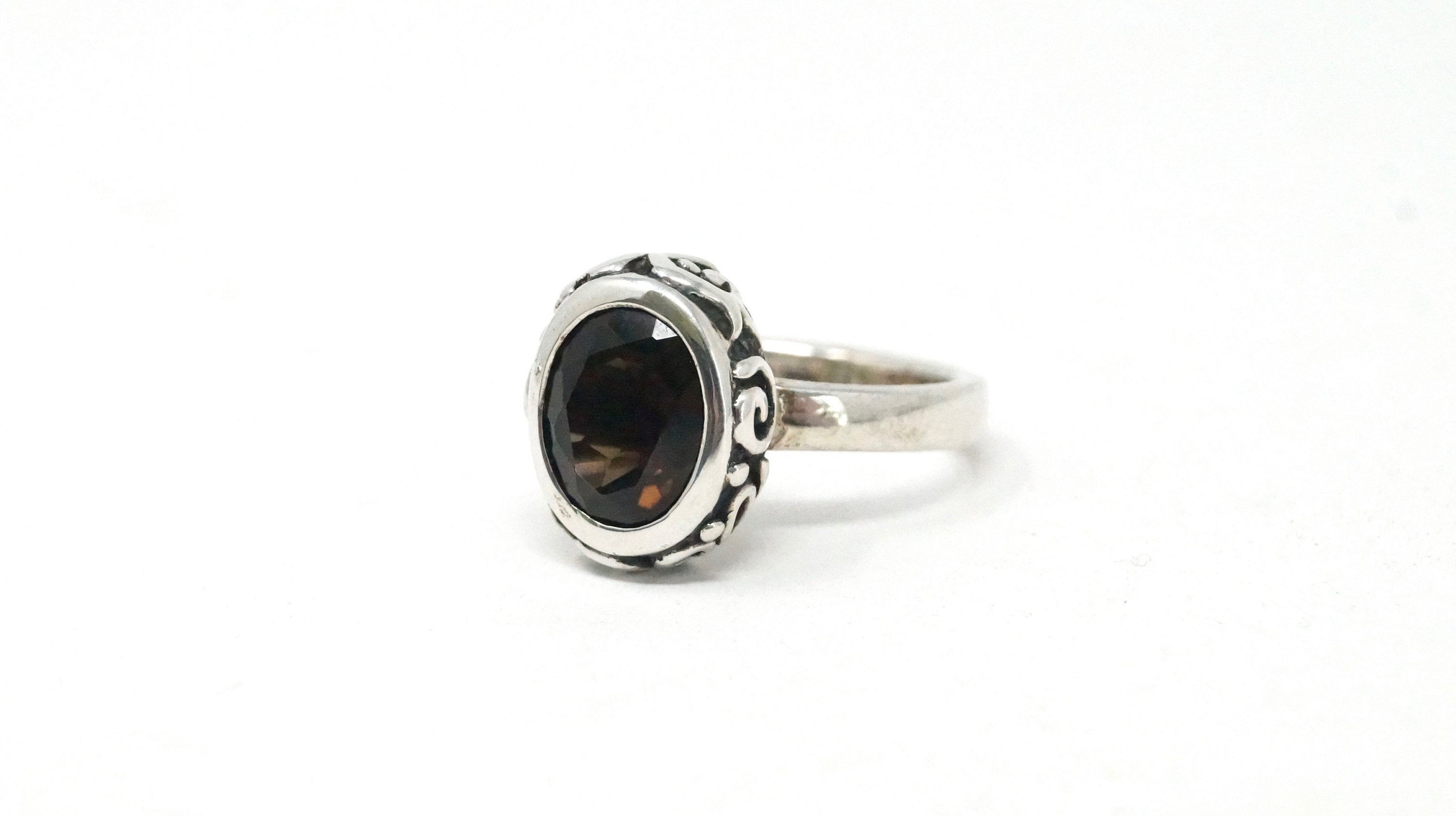 Vintage Designer Silpada Smoky Topaz Scroll Sterling Silver Ring Retired Size 7