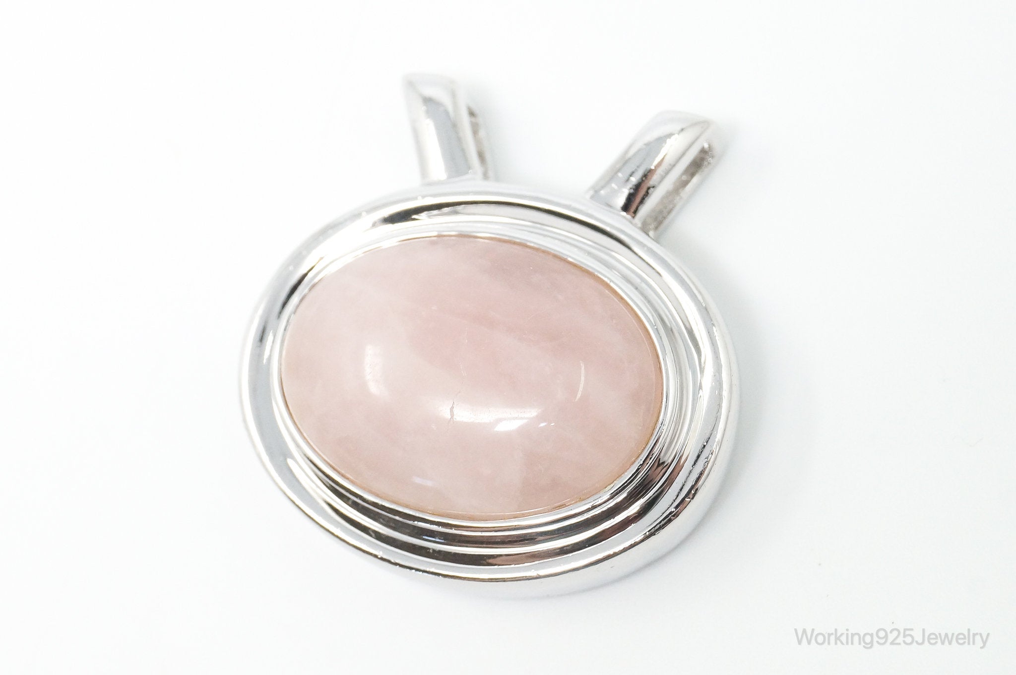 Large Vintage Designer Rose Quartz Sterling Silver Necklace Pendant