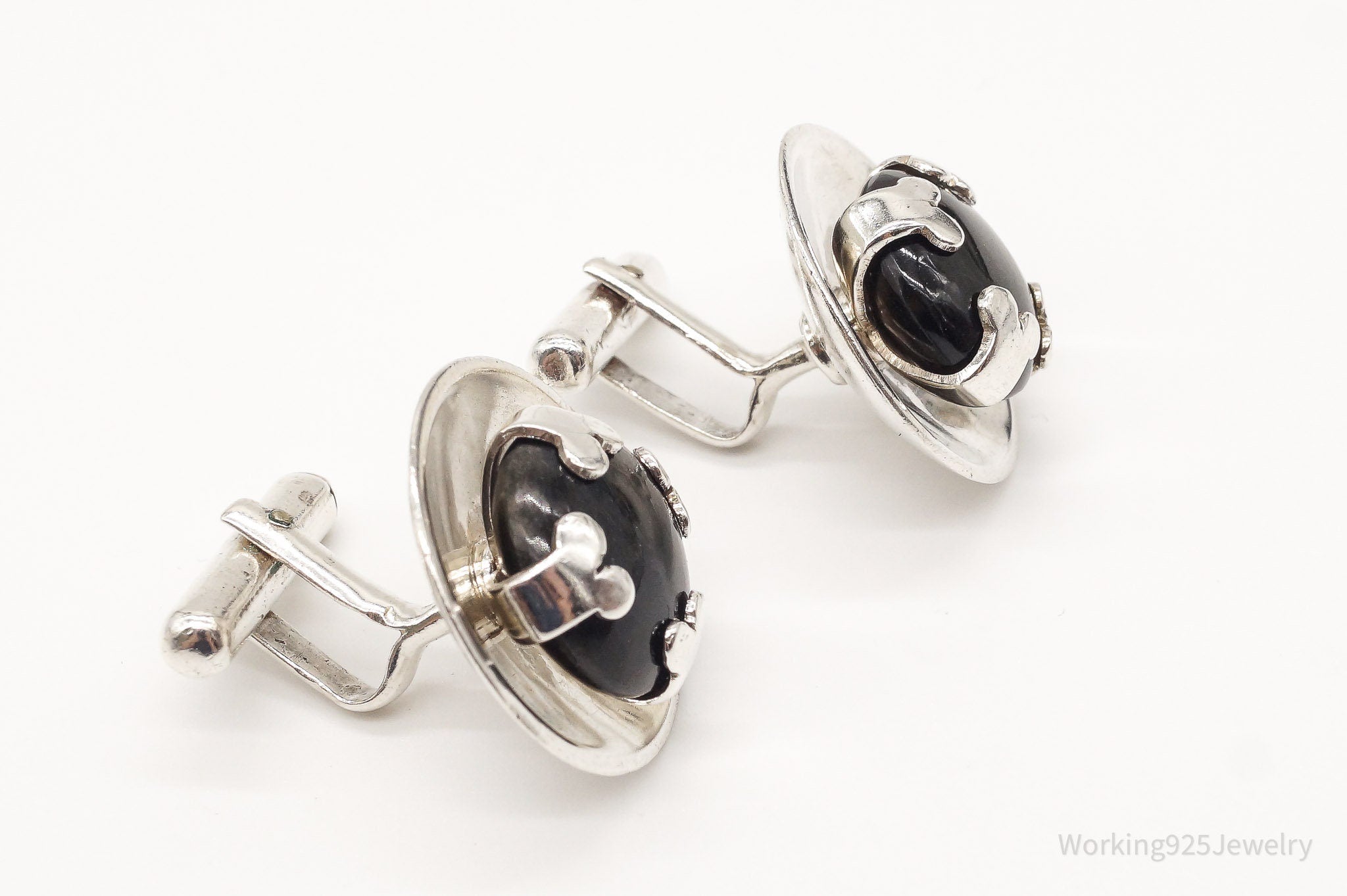 Mexico ZEVAHC CHAVEZ Sheen Golden Obsidian Modernist Sterling Silver Cufflinks