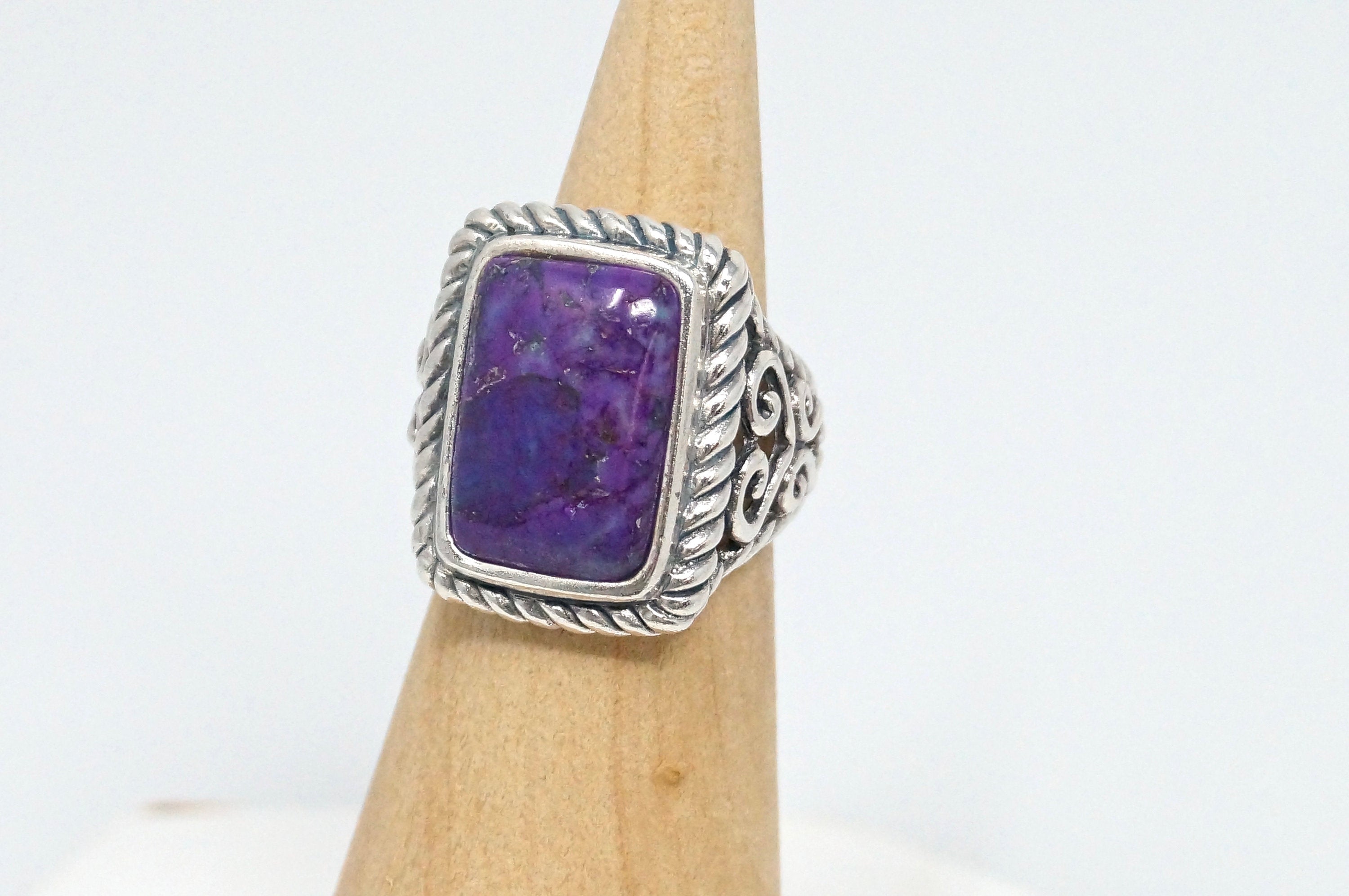 Designer NK Purple Mojave Turquoise Cable Design Statement Ring Sterling Sz 6.5