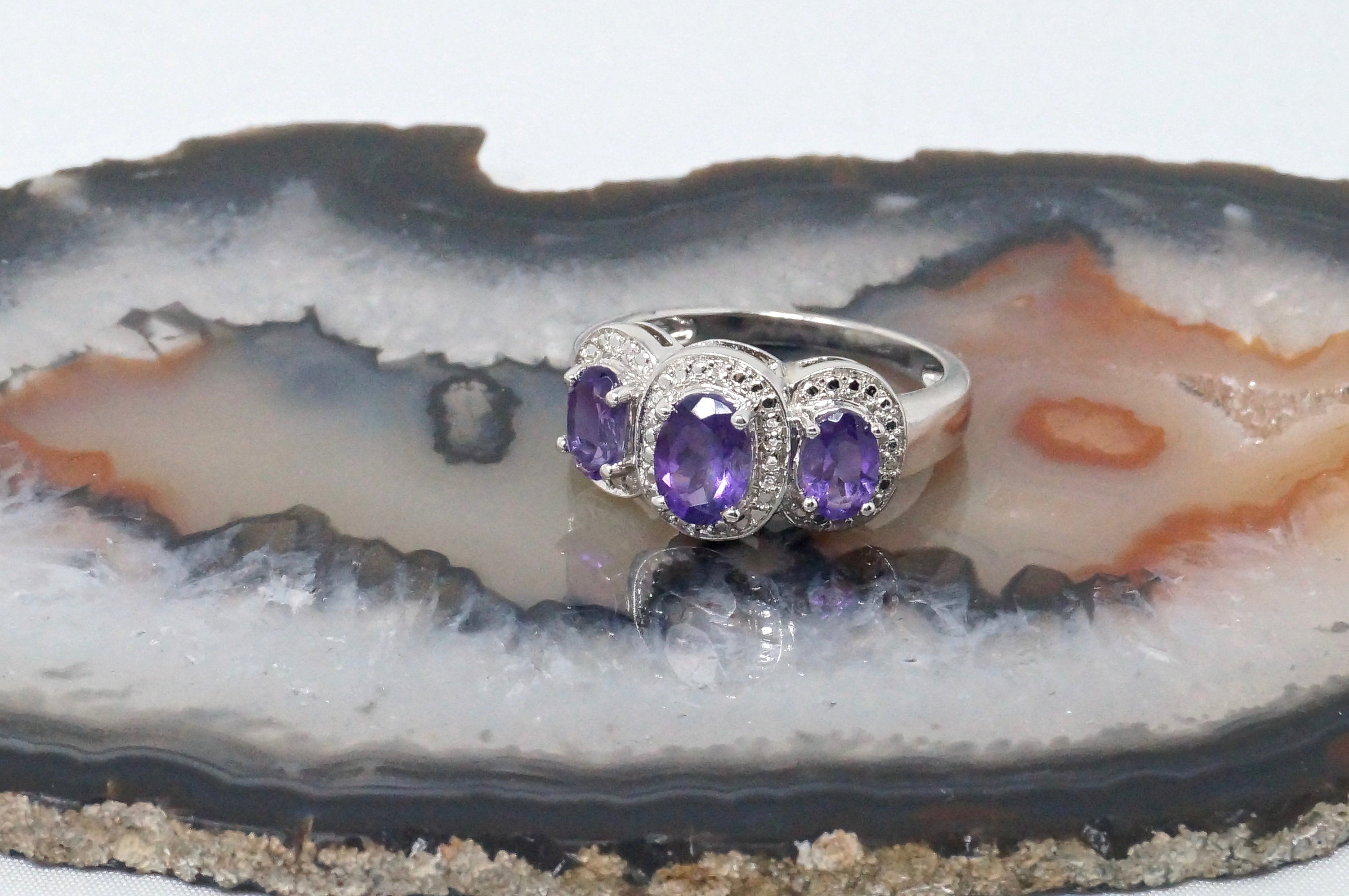 Vintage Art Deco Style Purple Amethyst Sterling Silver Ring - Size 6.75