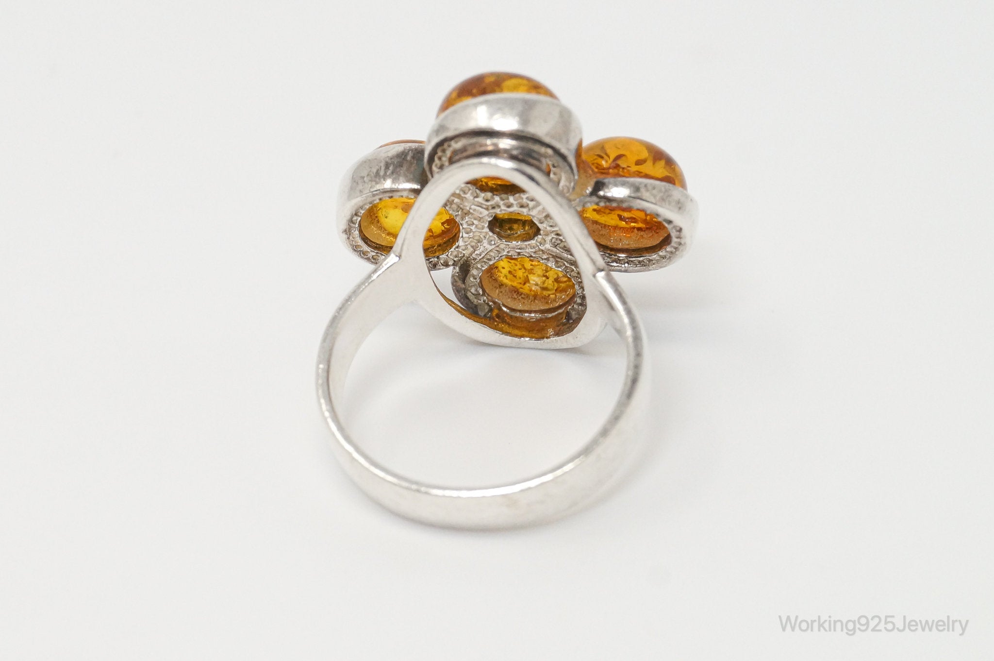 Vintage Honey Baltic Amber Sterling Silver Ring Size 7