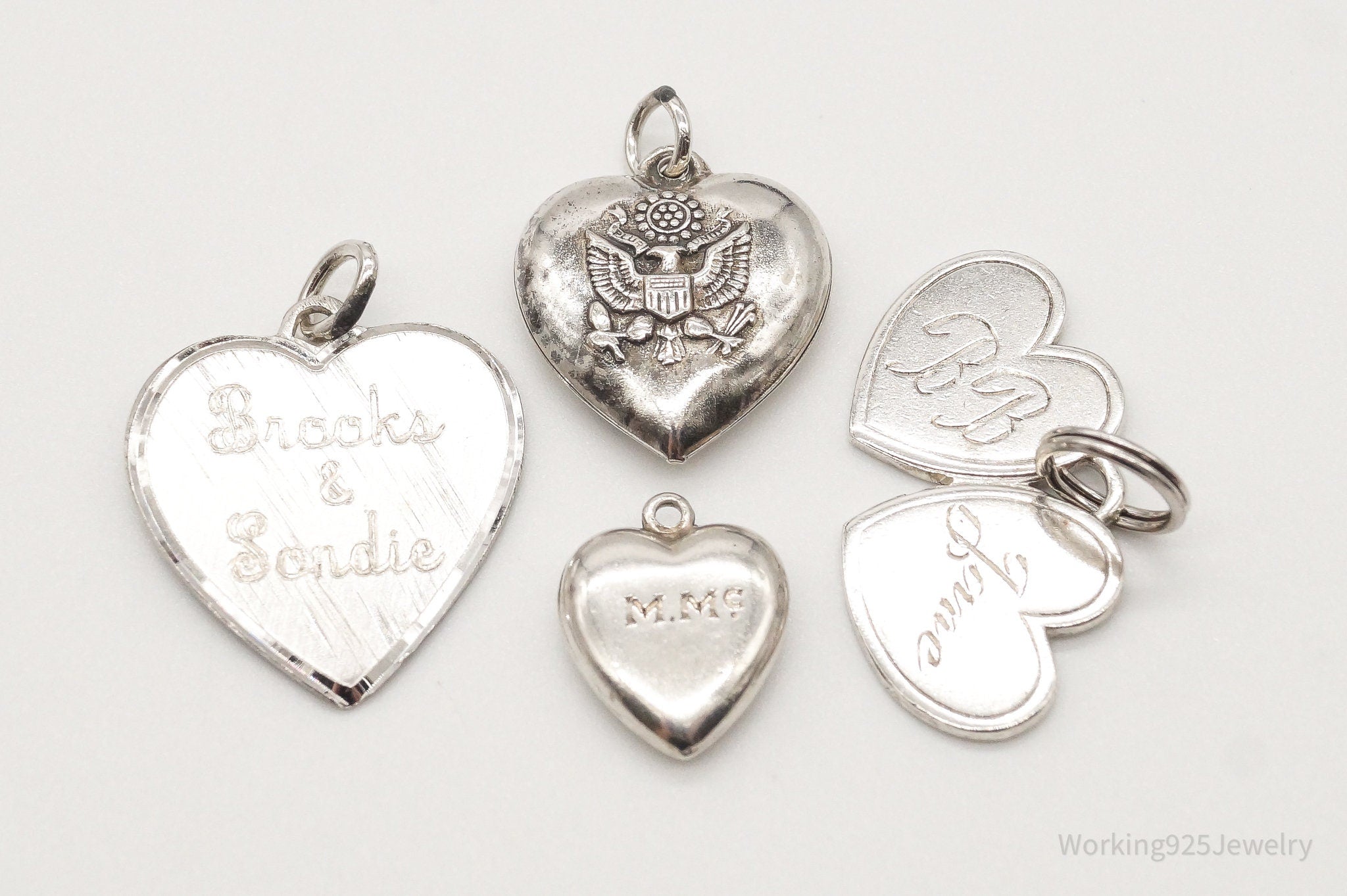 Antique Puffy Hearts Sterling Silver Charms Set Lot