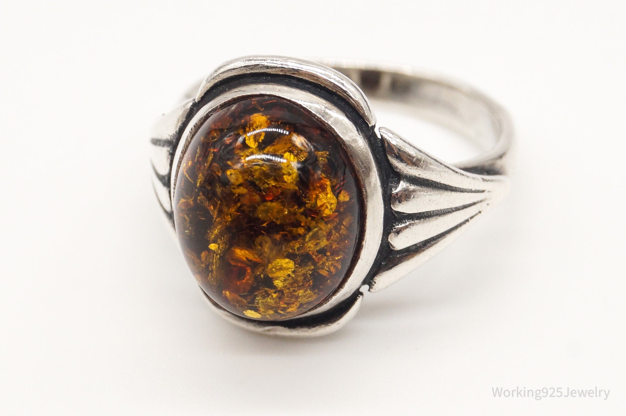 Vintage Amber Sterling Silver Ring - Size 6