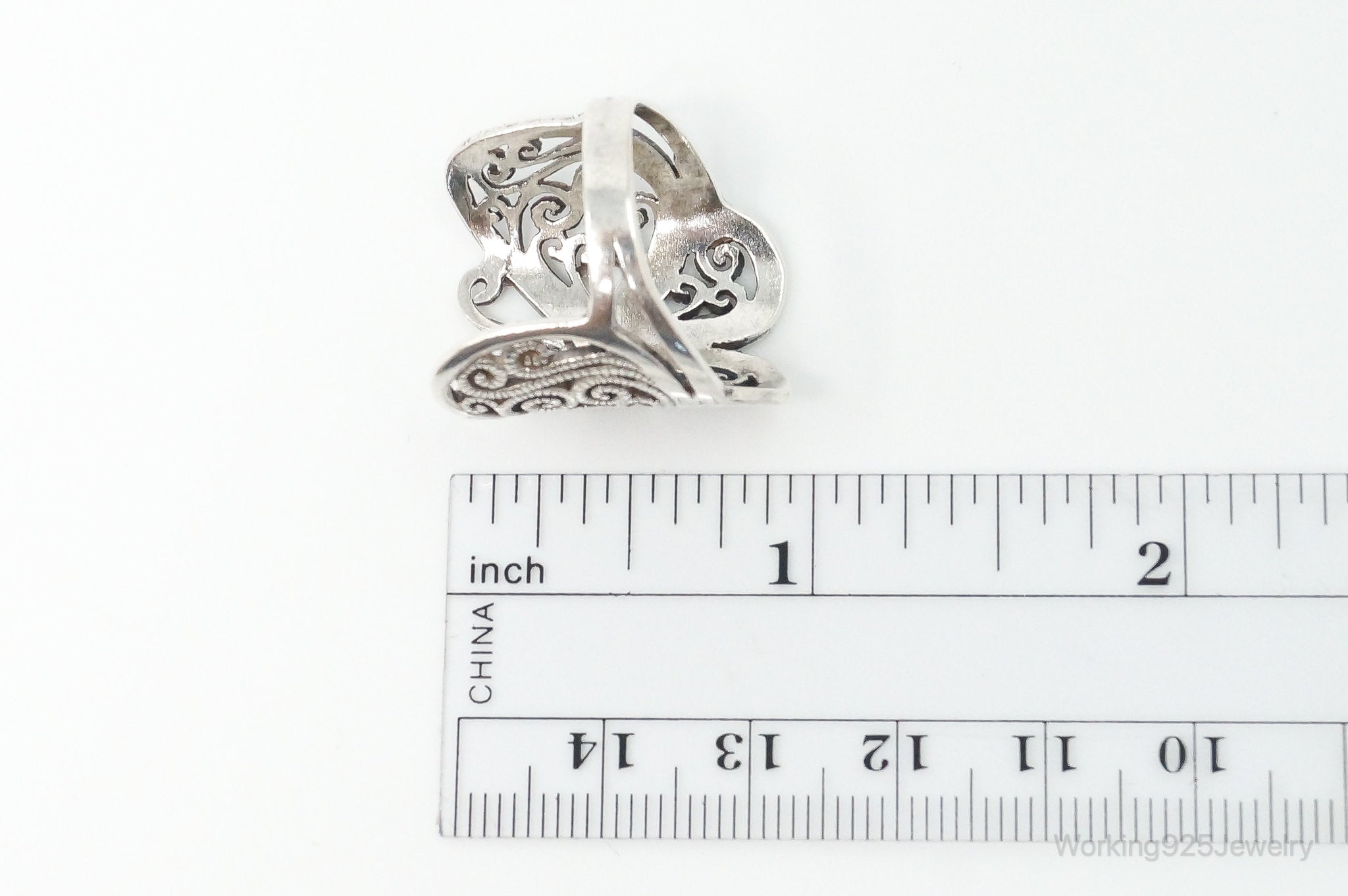 Vintage Butterfly Scroll Sterling Silver Ring - Size 8.75