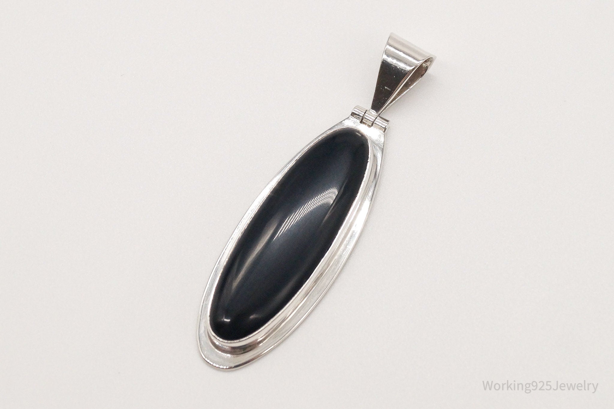 Large Vintage Mexico CII Black Onyx Sterling Silver Pendant