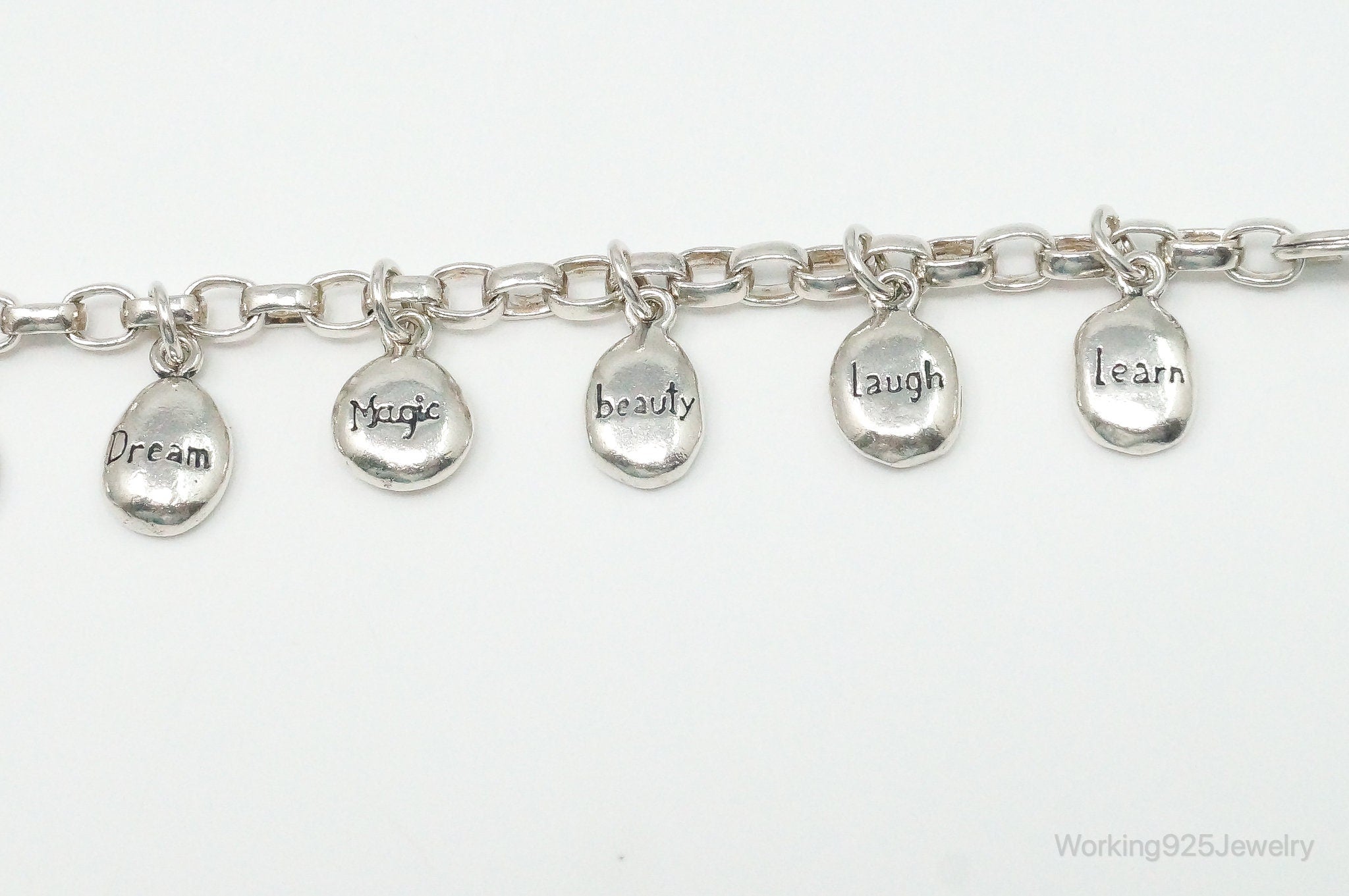 Vintage Inspiring Words Sterling Silver Charms Bracelet