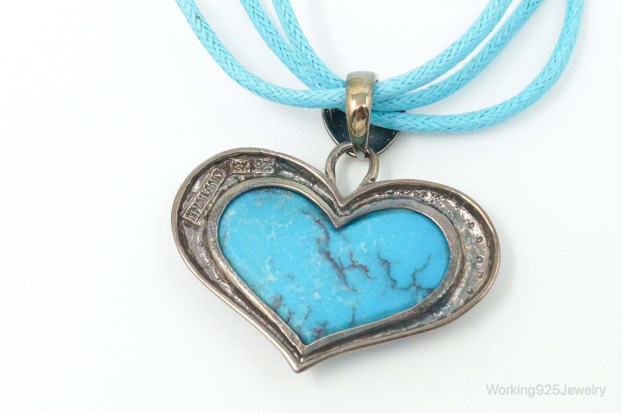 Designer SX Turquoise Heart Sterling Silver Cord Necklace