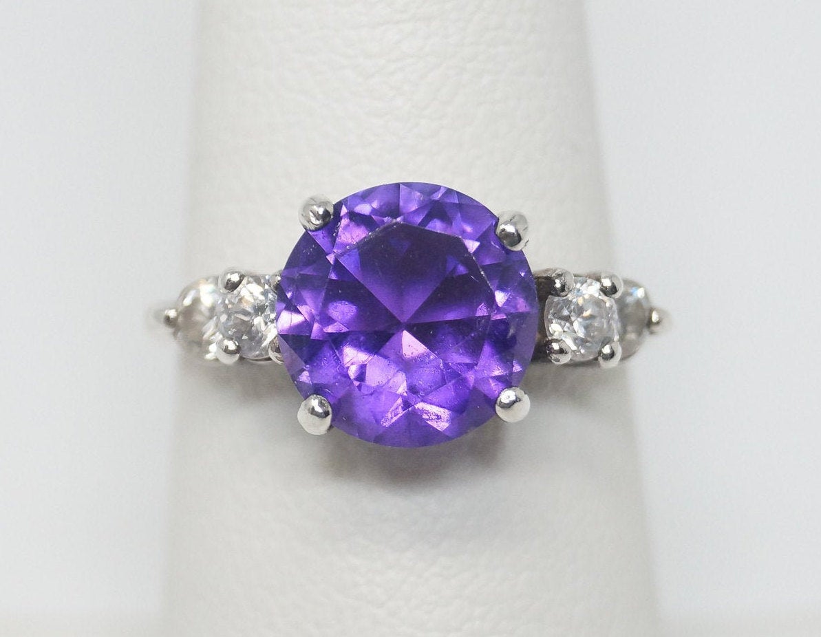 Vintage Amethyst CZ Sterling Silver Ring - Sz 6.5