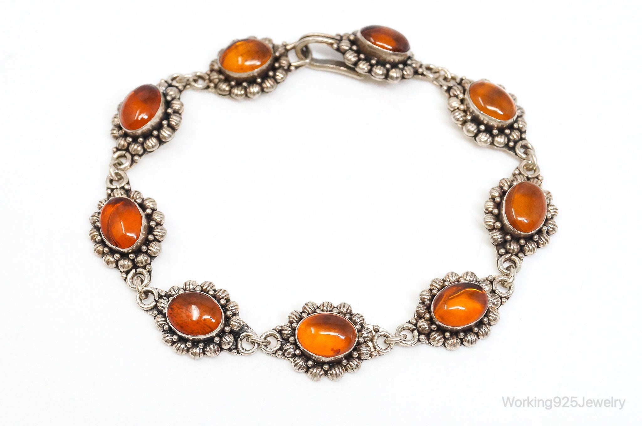 Vintage Baltic Amber Modernist Sterling Silver Bracelet