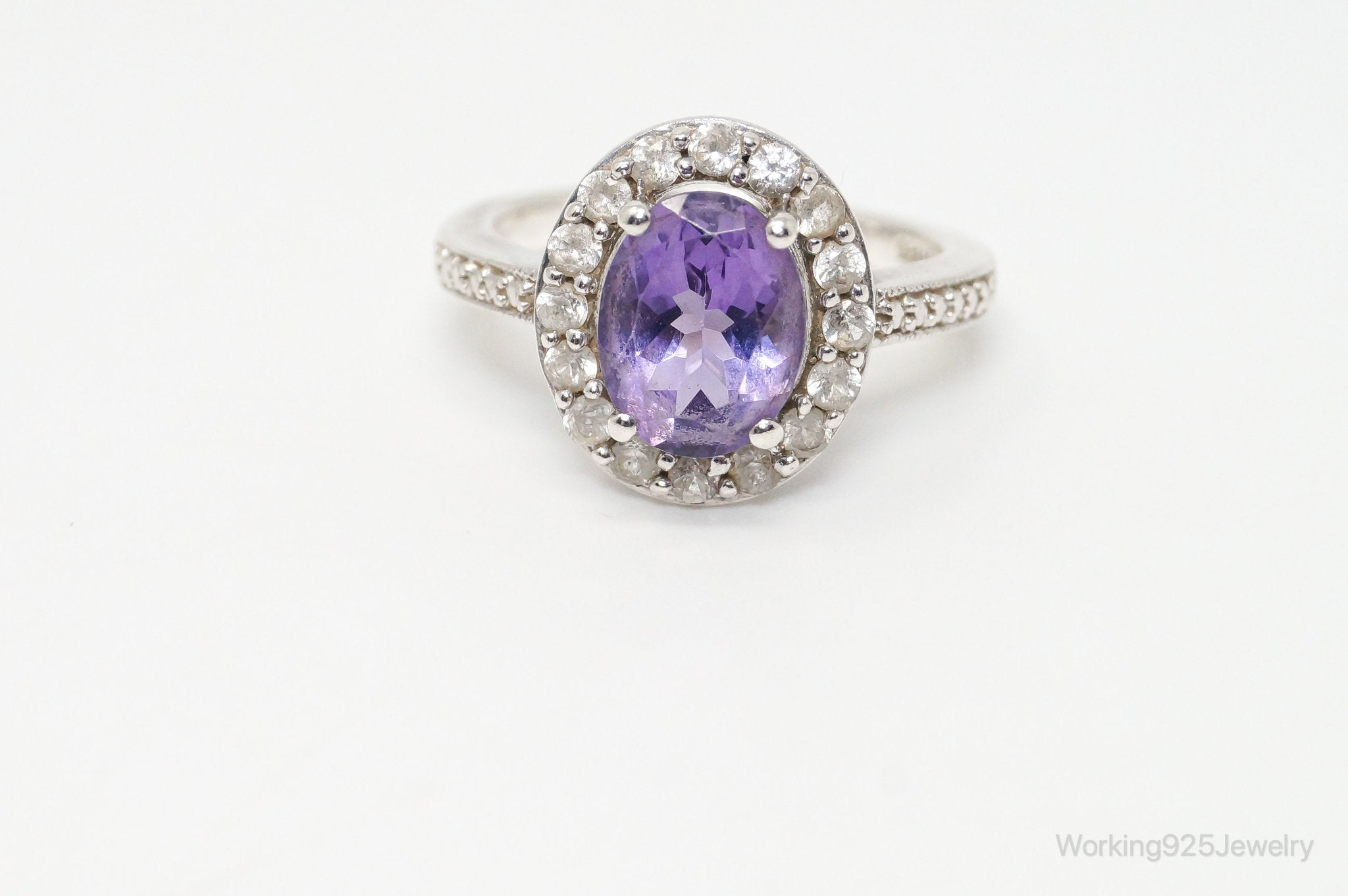 Vintage Designer Amethyst CZ Sterling Silver Ring - Sz 5.25