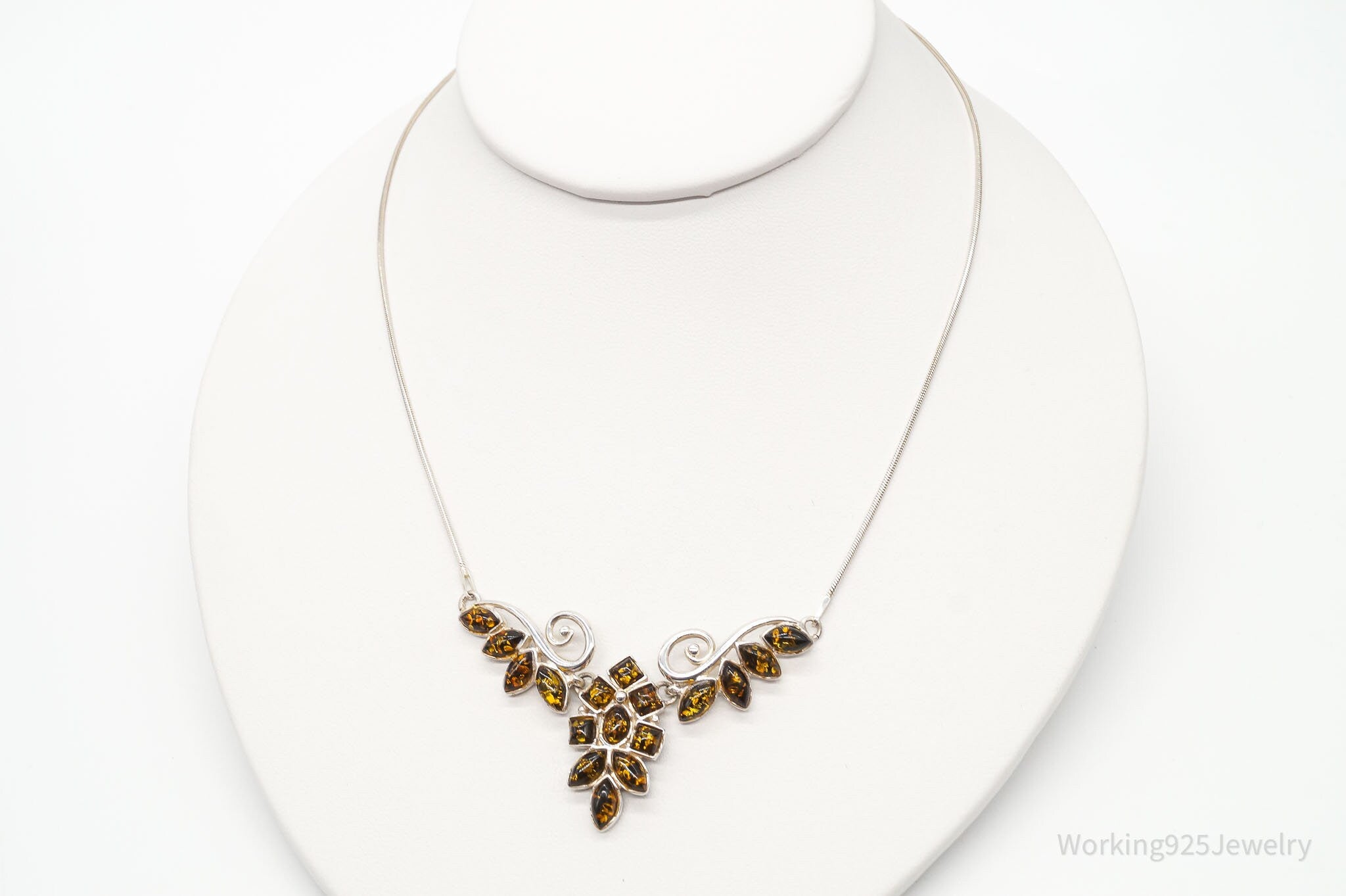 Vintage Amber Sterling Silver Necklace