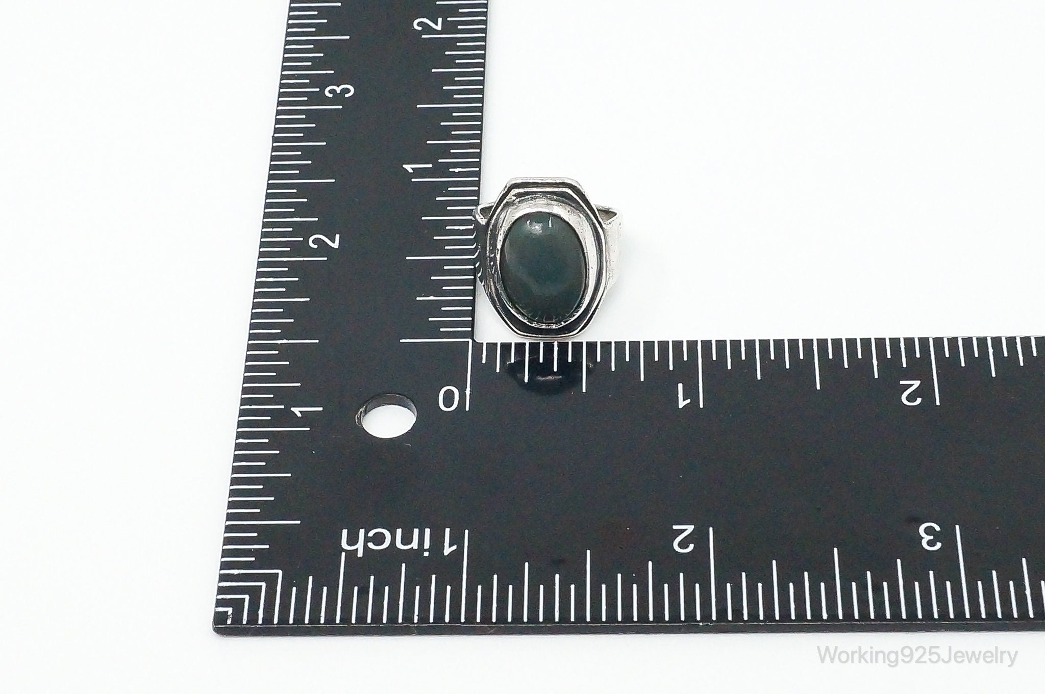 Antique Green Gemstone Sterling Silver Ring - Size 4.25