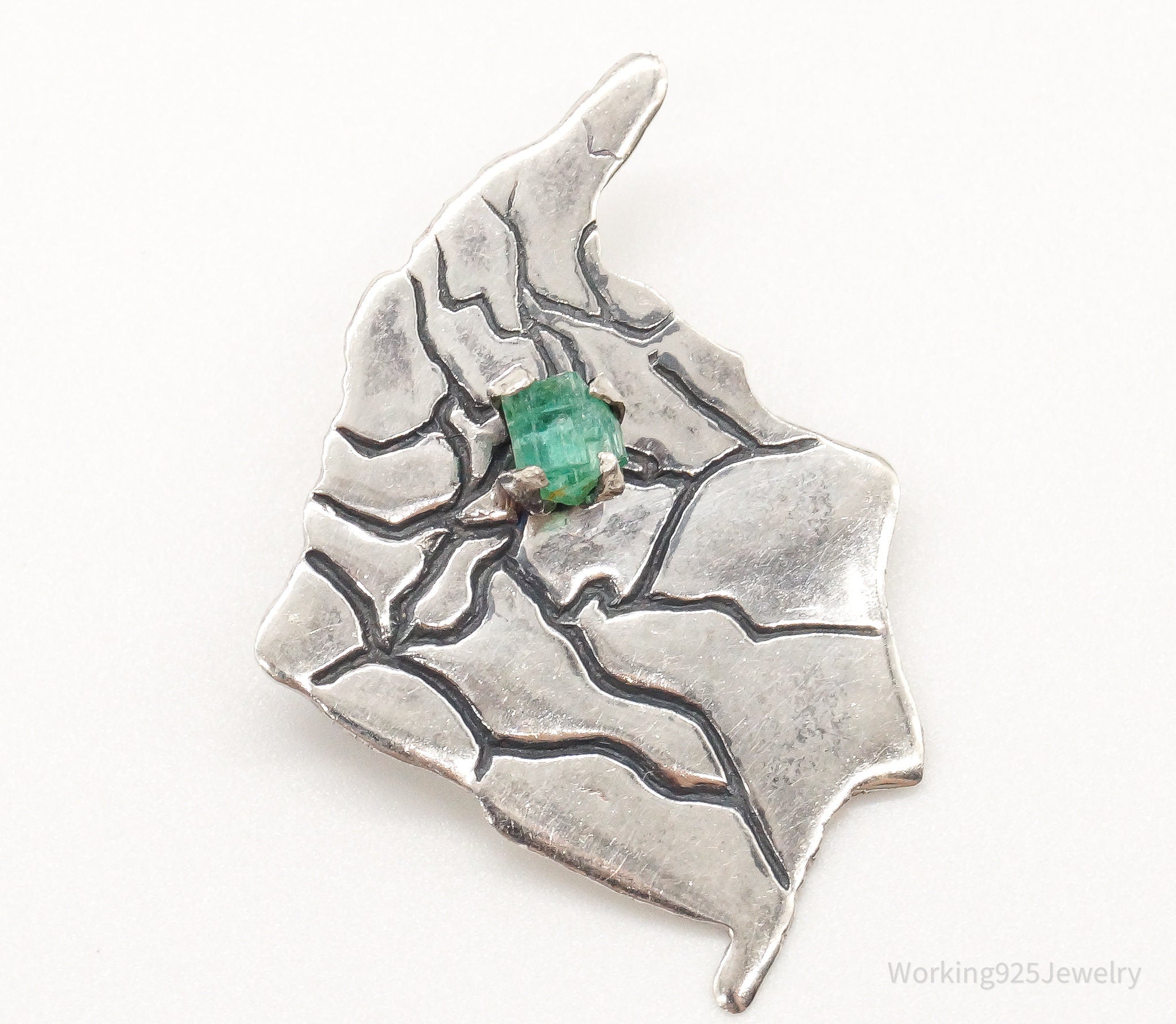 Antique Raw Emerald 900 Silver Brooch Pin