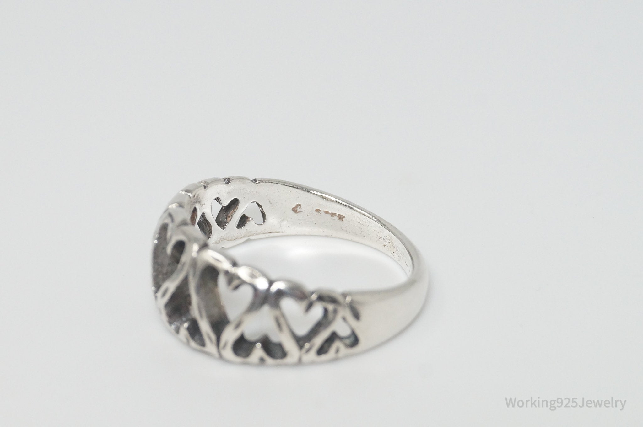 Vintage Bonded Hearts Pattern Sterling Silver Ring - Size 7