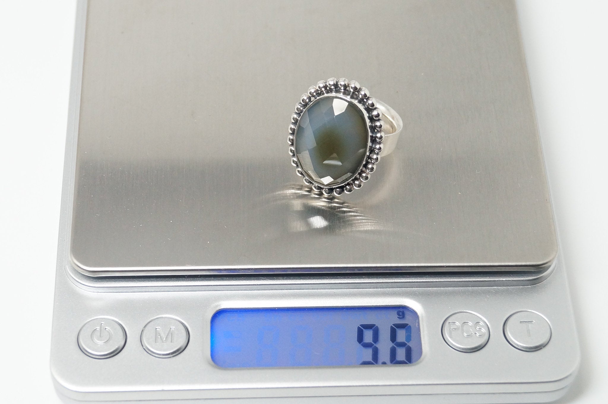 Vintage India Chalcedony Sterling Silver Ring - Sz 7.75