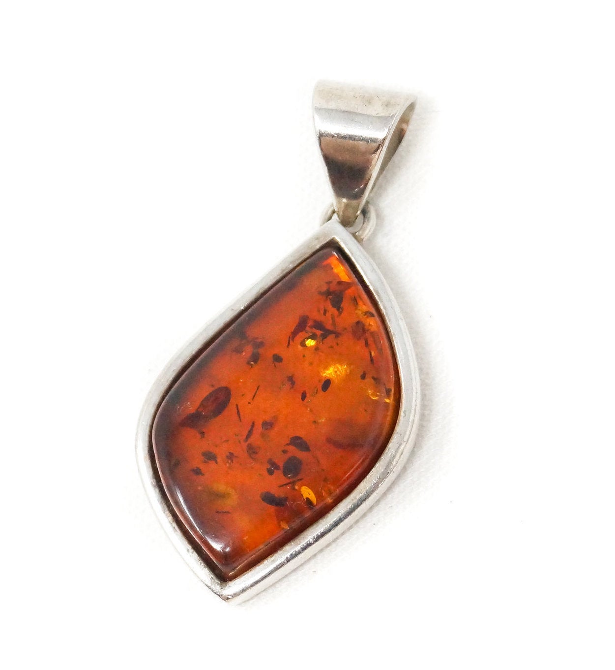 Vintage Amber Modernist Sterling Silver Necklace Pendant