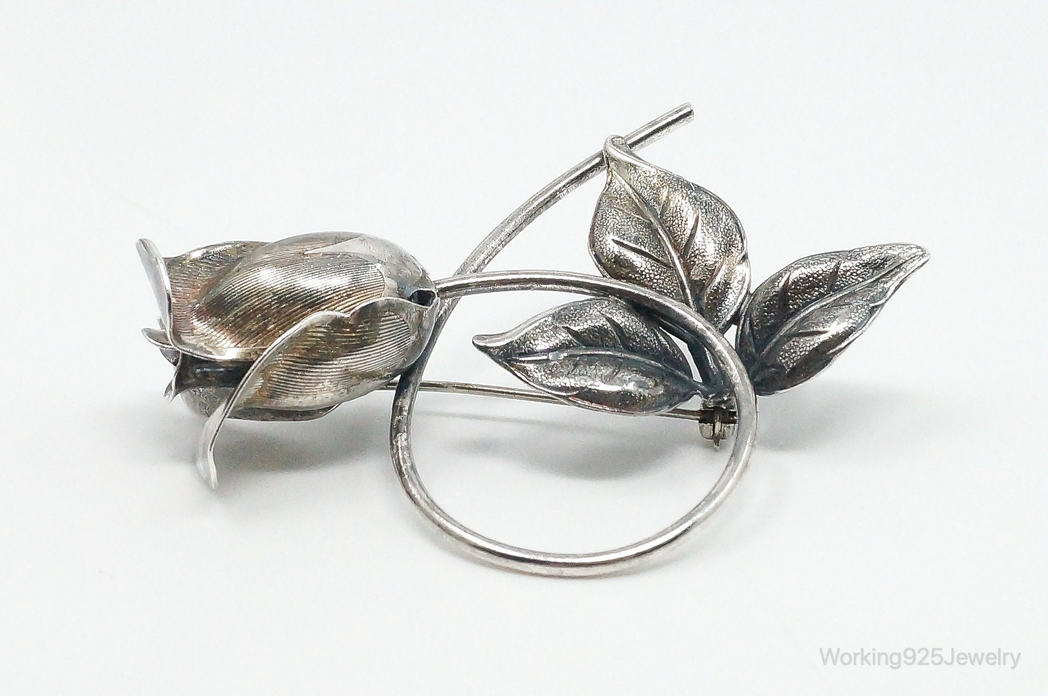 Vintage Designer Beau Rose Sterling Silver Brooch Pin