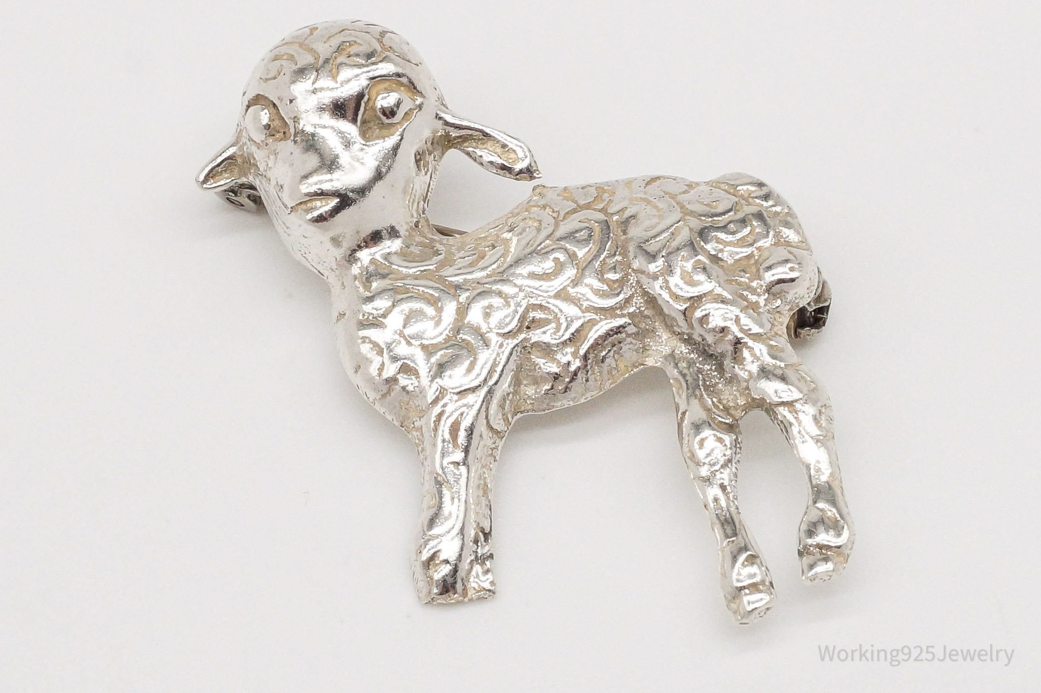 Antique Lamb Sheep Sterling Silver Brooch Pin