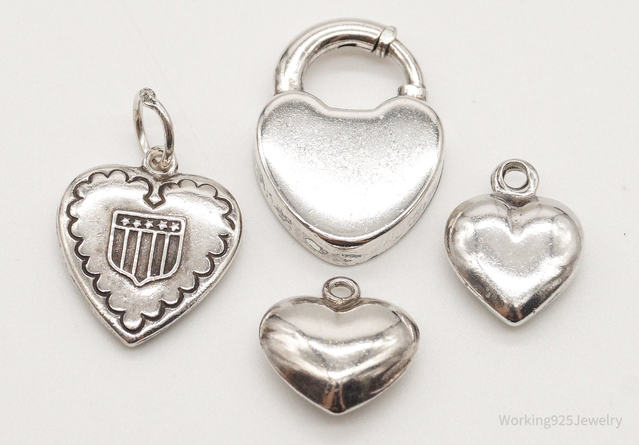 Antique Puffy Hearts Sterling Silver Charms Set Lot