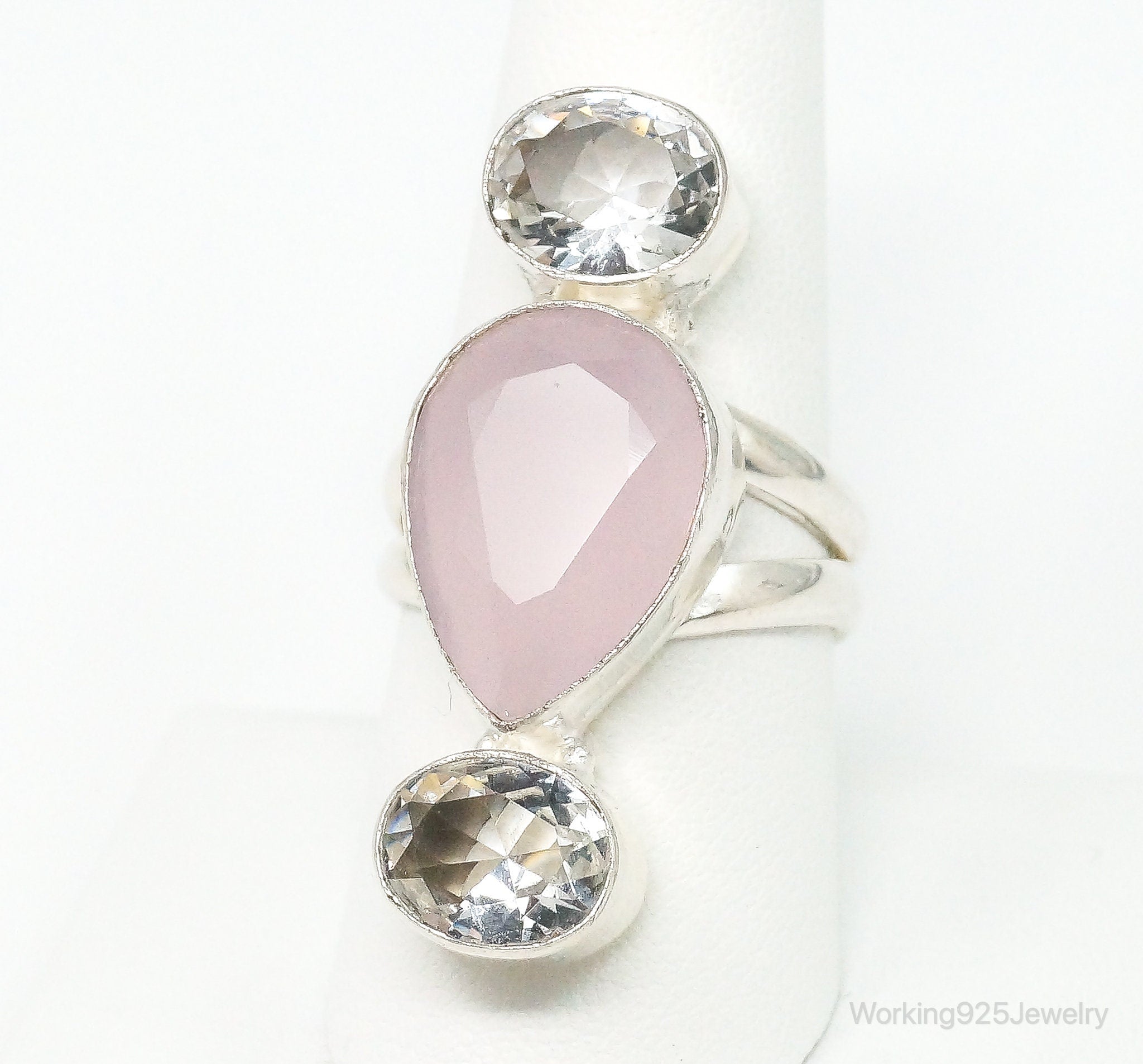 Pink Chalcedony Crystal Sterling Silver Ring - Size 9