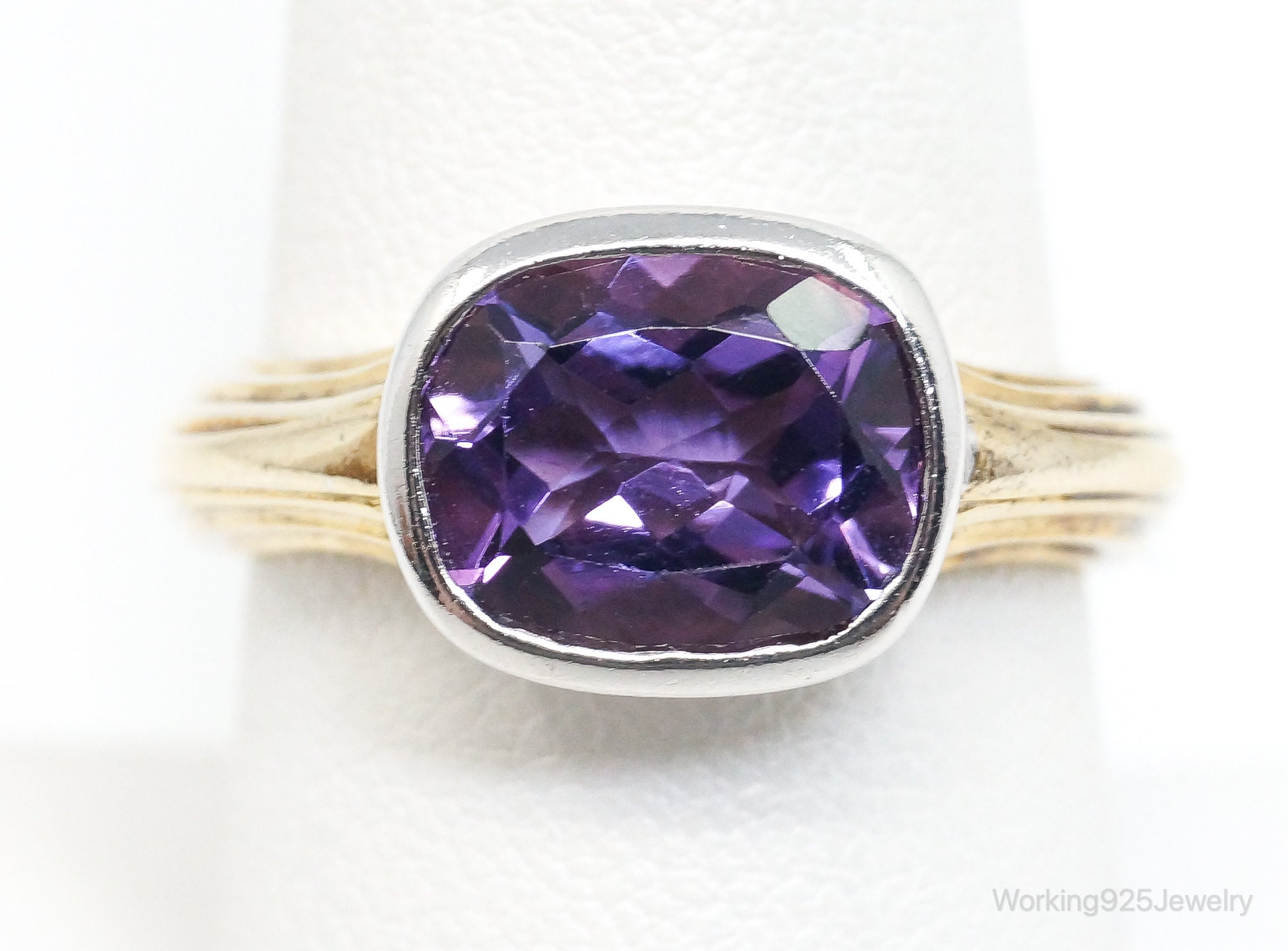 Vintage Designer RJC Amethyst Gold Vermeil Sterling Silver Ring SZ 8