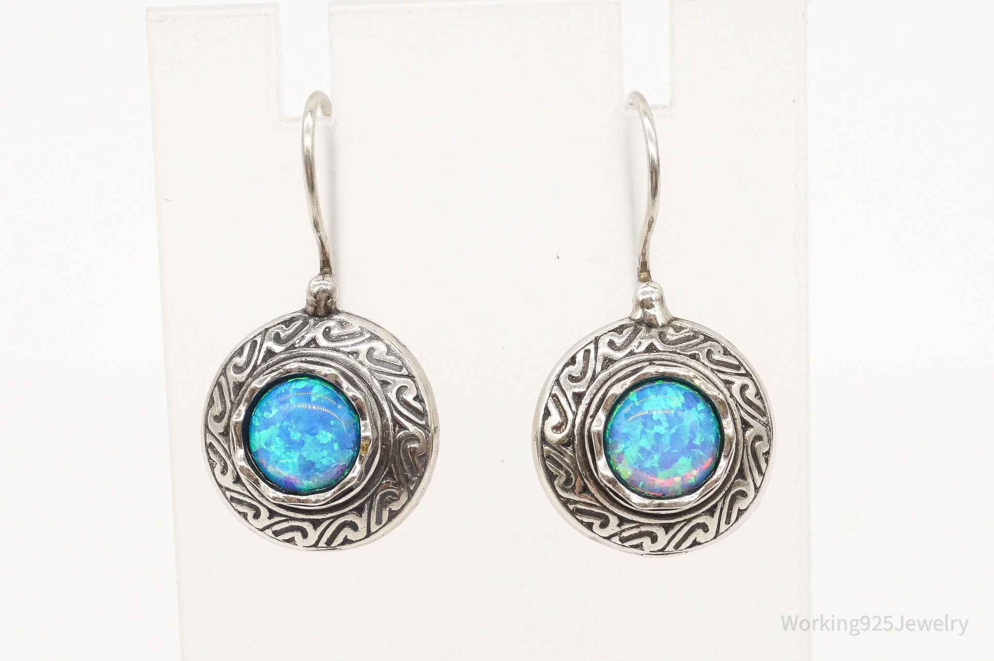 Designer TZ Blue Opal Sterling Silver Earrings