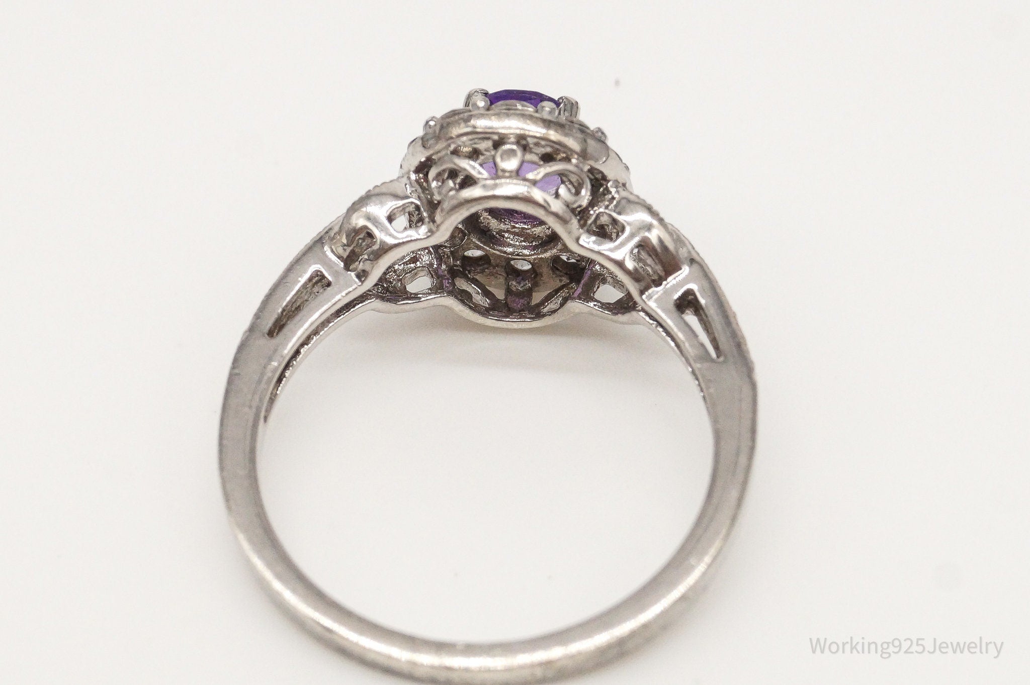 Vintage Amethyst Cubic Zirconia Sterling Silver Ring Size 7