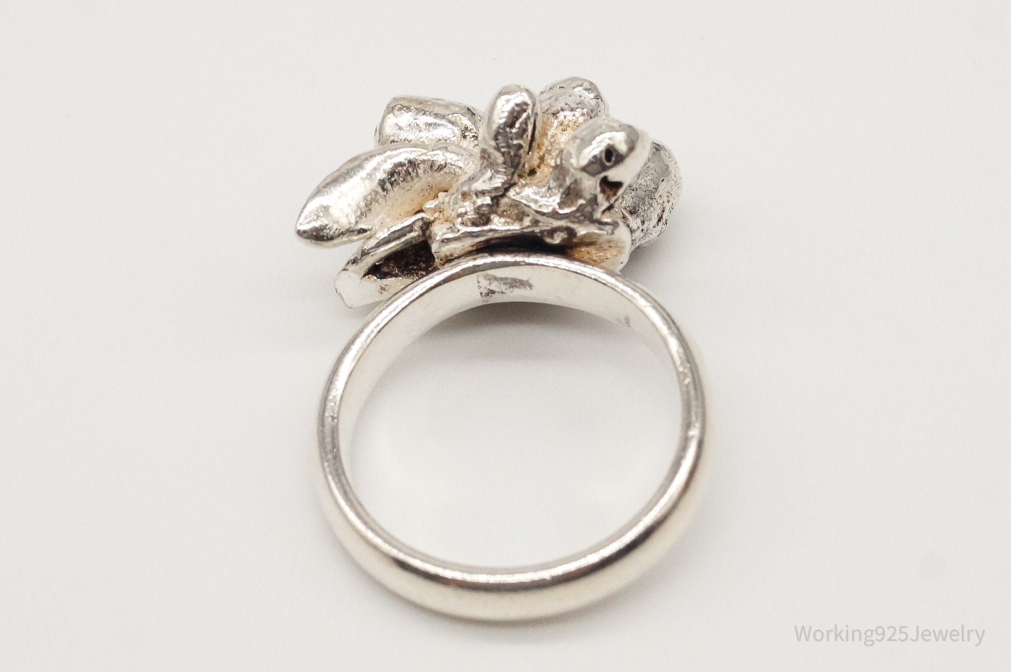 Vintage Brutalist Style Flower Bouquet Silver Ring - SZ 8.5