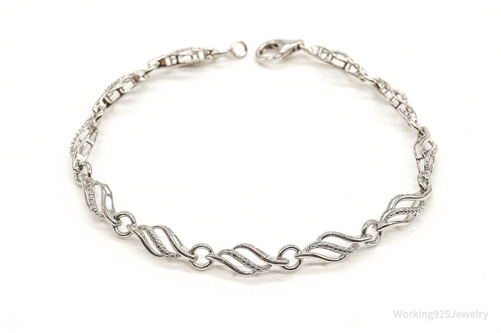 Designer JWBR Single Diamond Linked Sterling Silver Bracelet