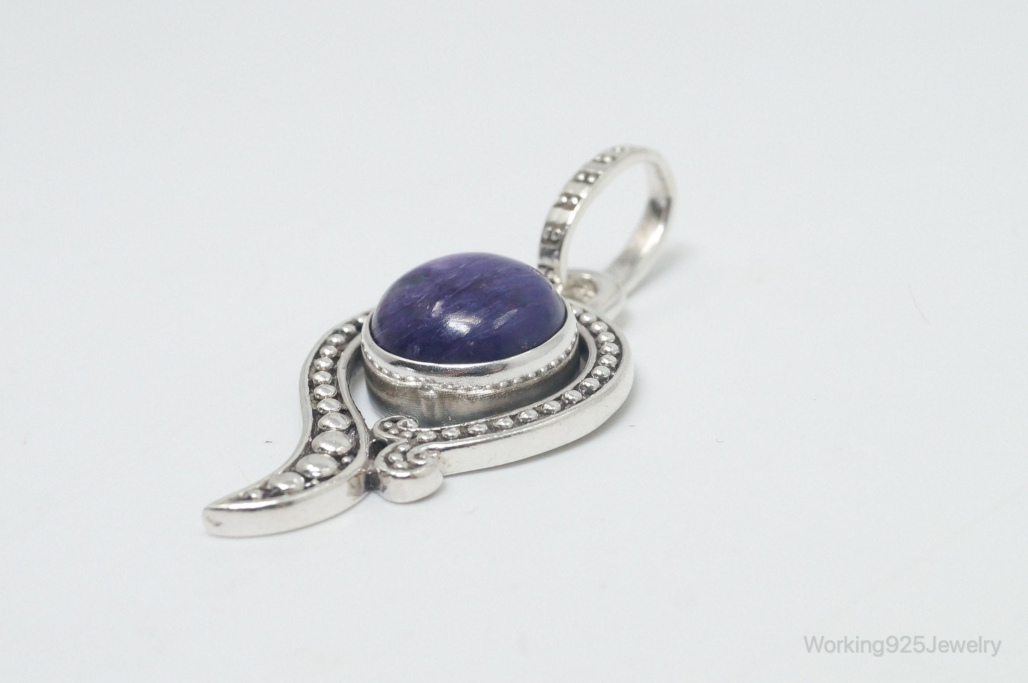 Vintage Art Deco Charoite Sterling Silver Necklace Pendant