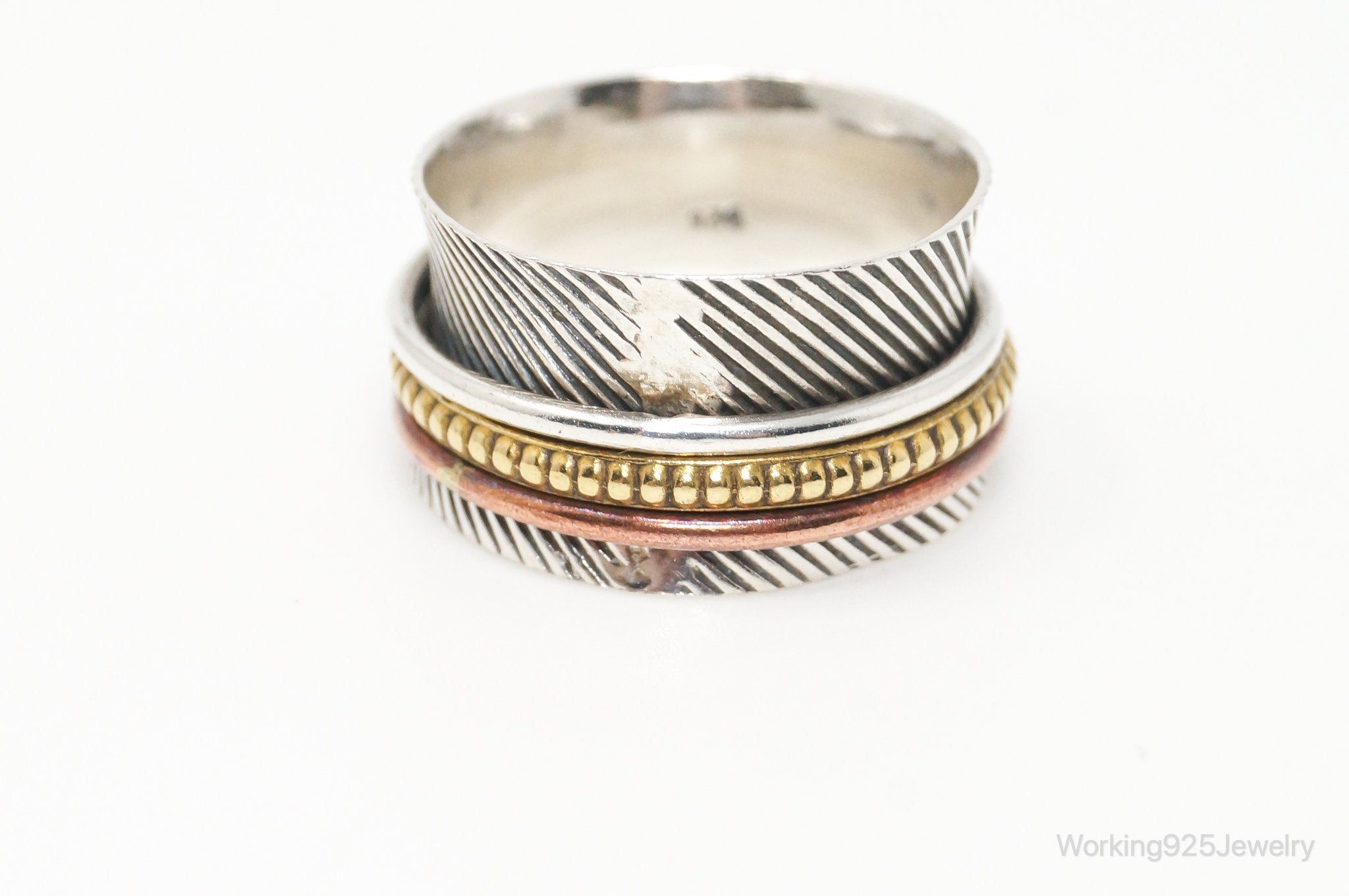 Vintage Brass Copper Sterling Silver Spinner Band Ring- Size 8.25