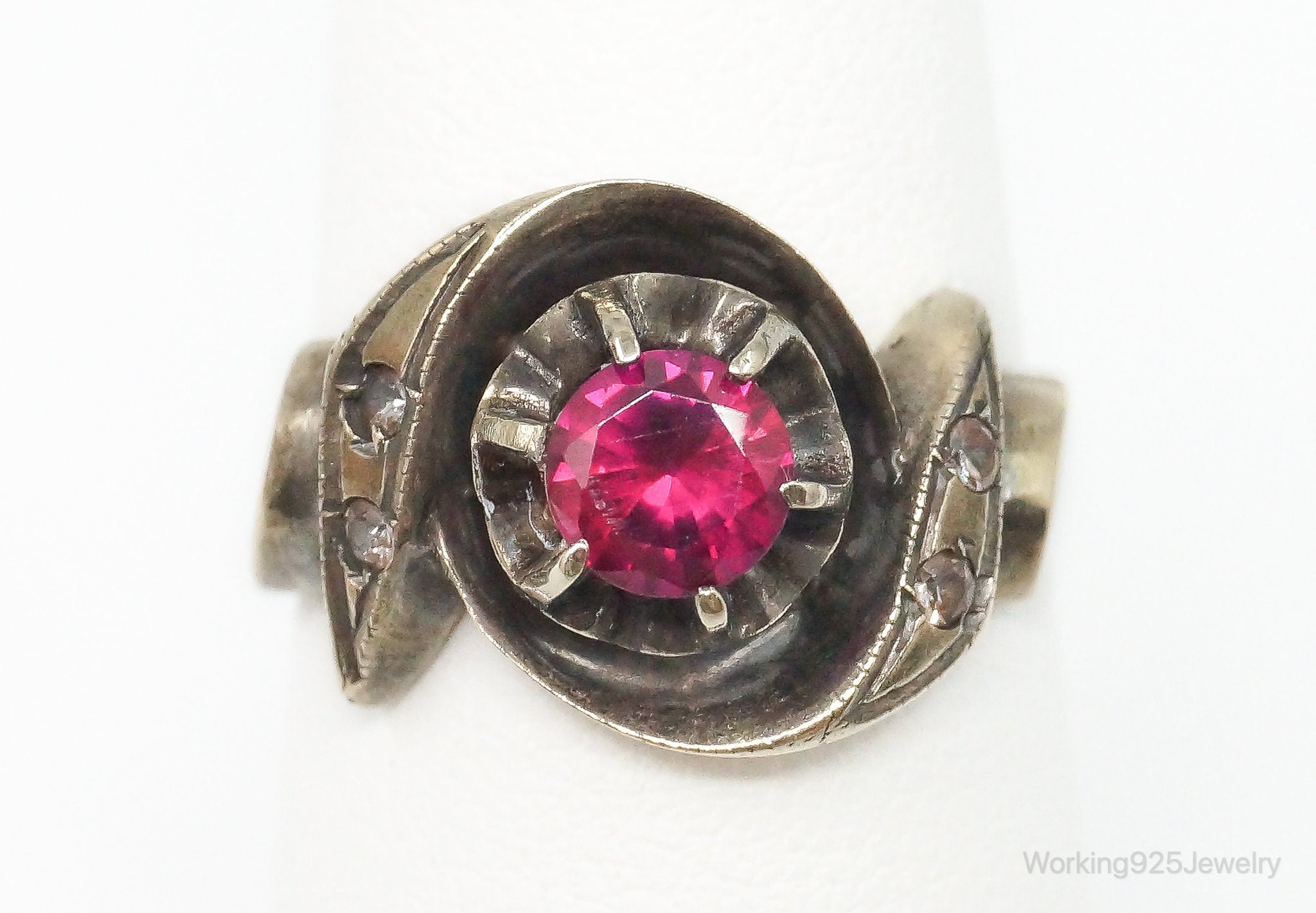 Antique Ruby Rhinestones 14K Gold Ring - Size 7